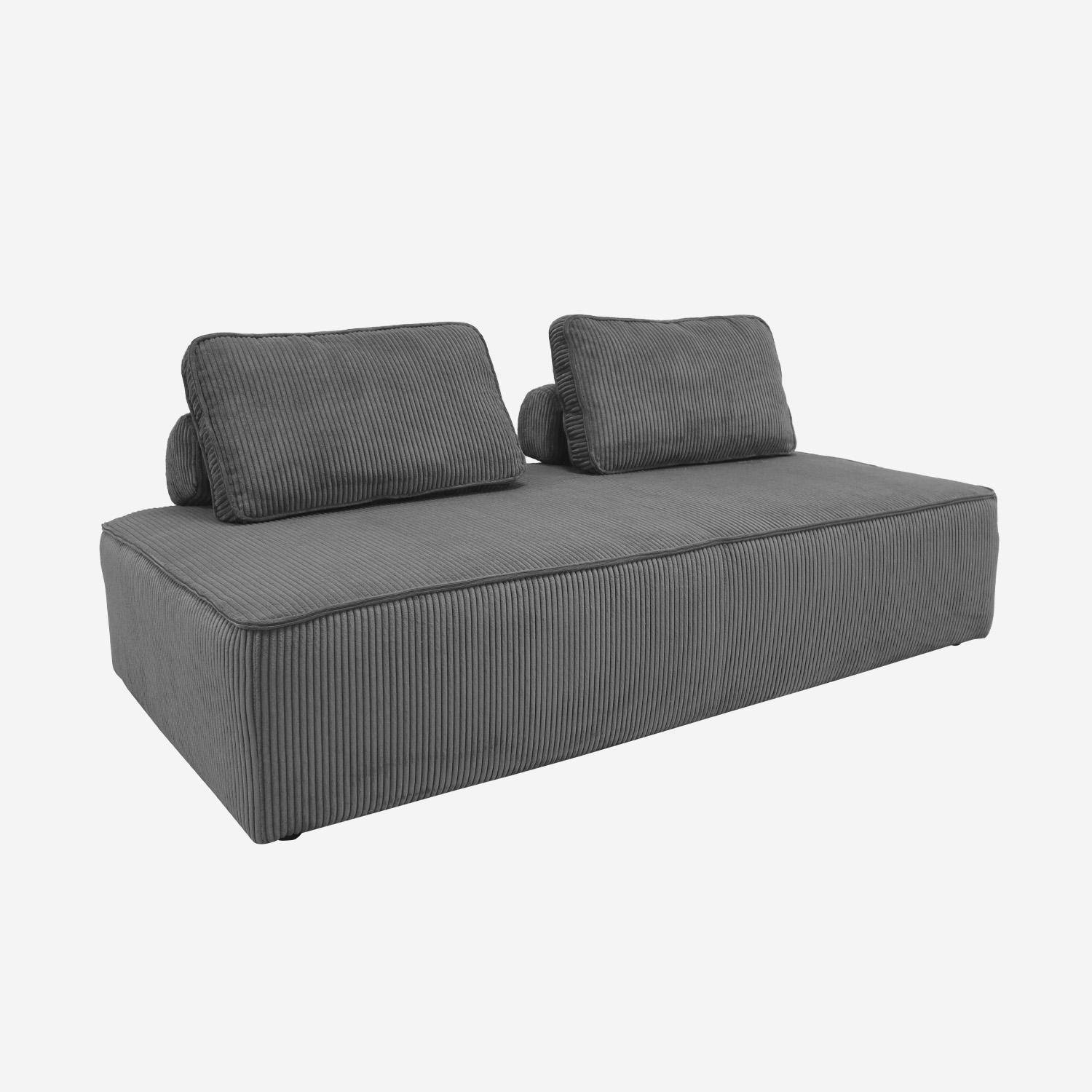 Conjunto de poltronas para sofá modular de 3 lugares em veludo cotelê, Lao, Cinza escuro, 180x90x78 cm,sweeek,Photo4