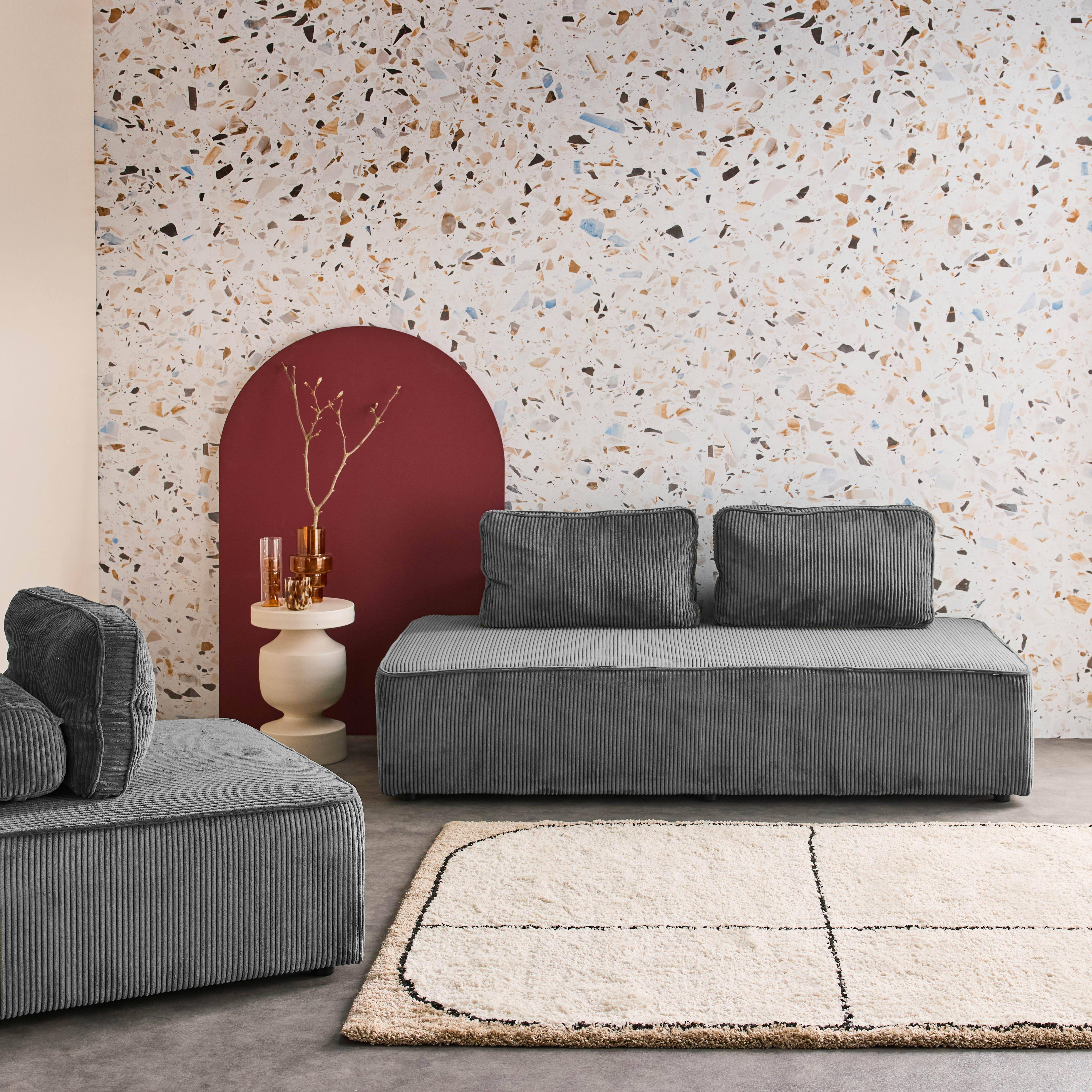 Conjunto de poltronas para sofá modular de 3 lugares em veludo cotelê, Lao, Cinza escuro, 180x90x78 cm Photo1