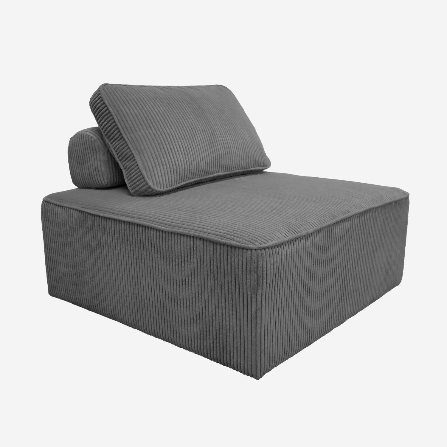 Conjunto de poltronas para sofá modular de 3 lugares em veludo cotelê, Lao, Cinza escuro, 180x90x78 cm,sweeek,Photo5