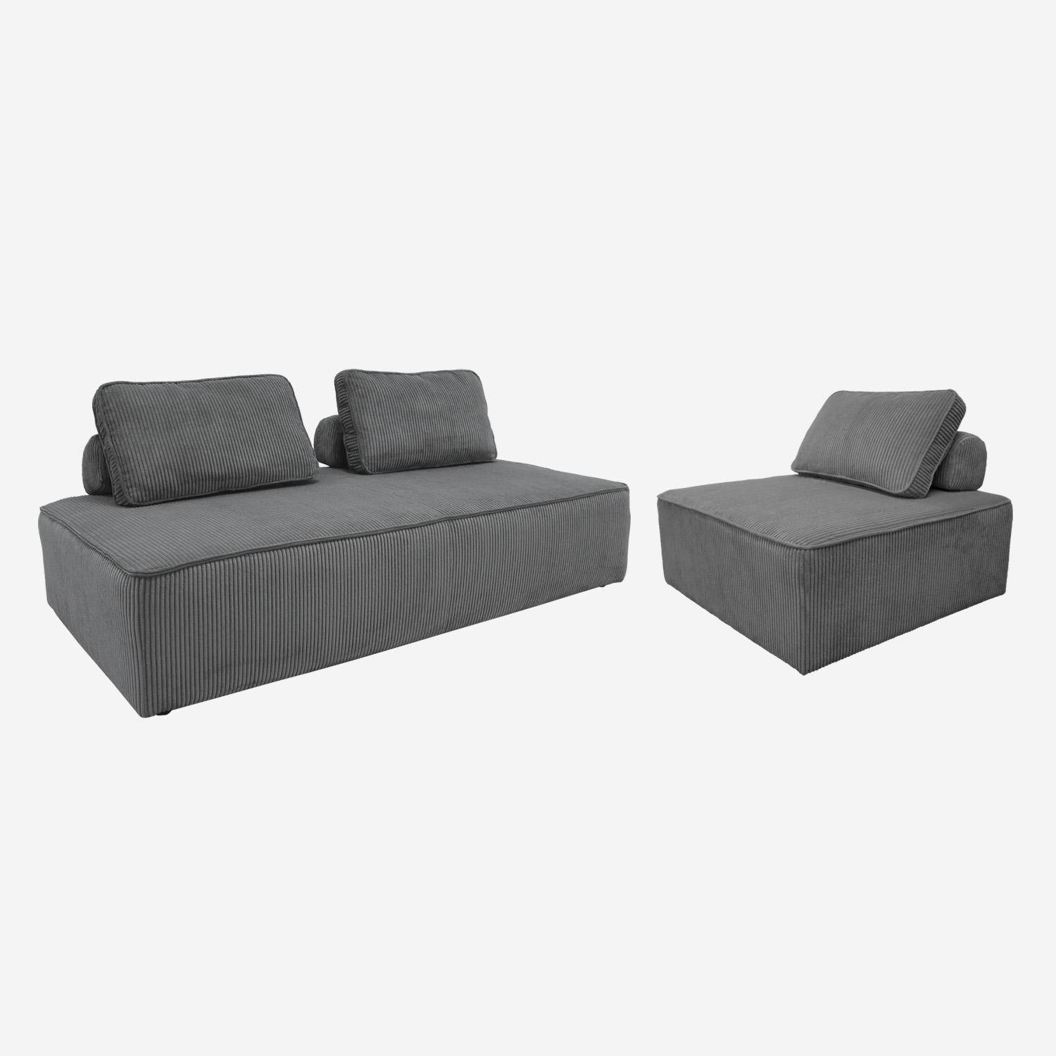 Conjunto de poltronas para sofá modular de 3 lugares em veludo cotelê, Lao, Cinza escuro, 180x90x78 cm Photo3