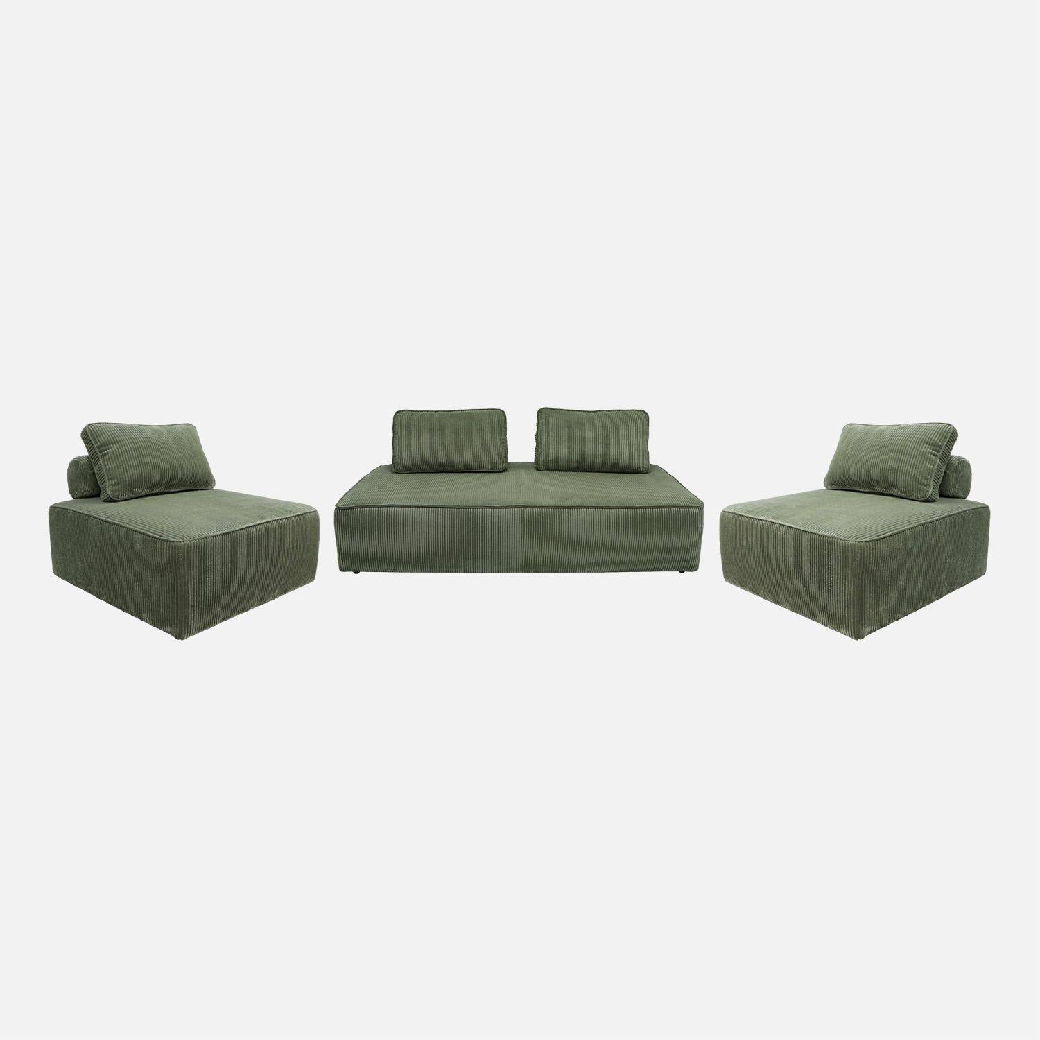 Conjunto de poltronas para sofá modular em veludo cotelê de 4 lugares, Lao, Verde, 180x90x78 cm Photo3