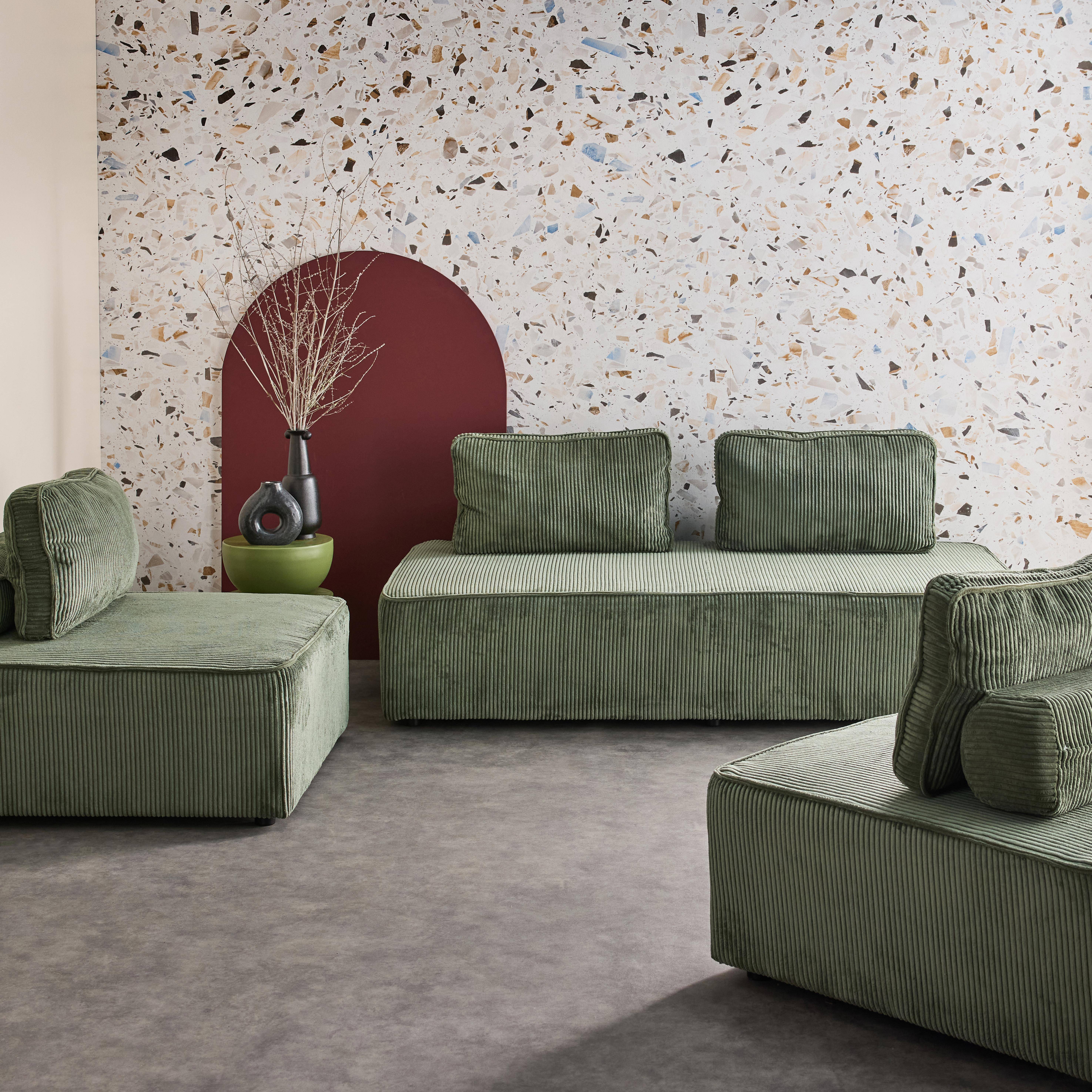 Conjunto de poltronas para sofá modular em veludo cotelê de 4 lugares, Lao, Verde, 180x90x78 cm Photo1