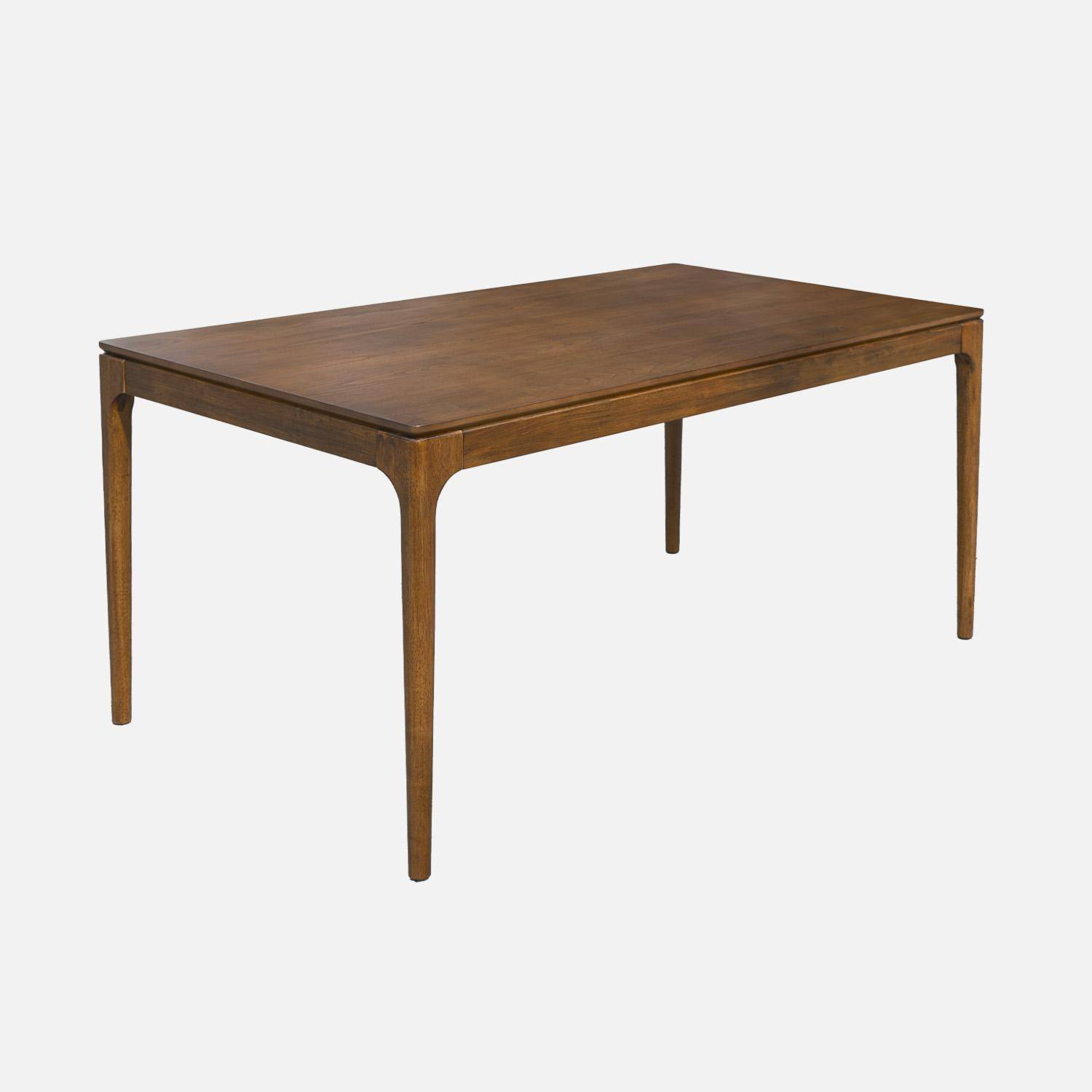 Table à manger ELENA rectangulaire en bois d'hévéa et placage frêne 160 cm, 6 chaises tissu noir, L 160 x P 90 x H 76cm Photo3