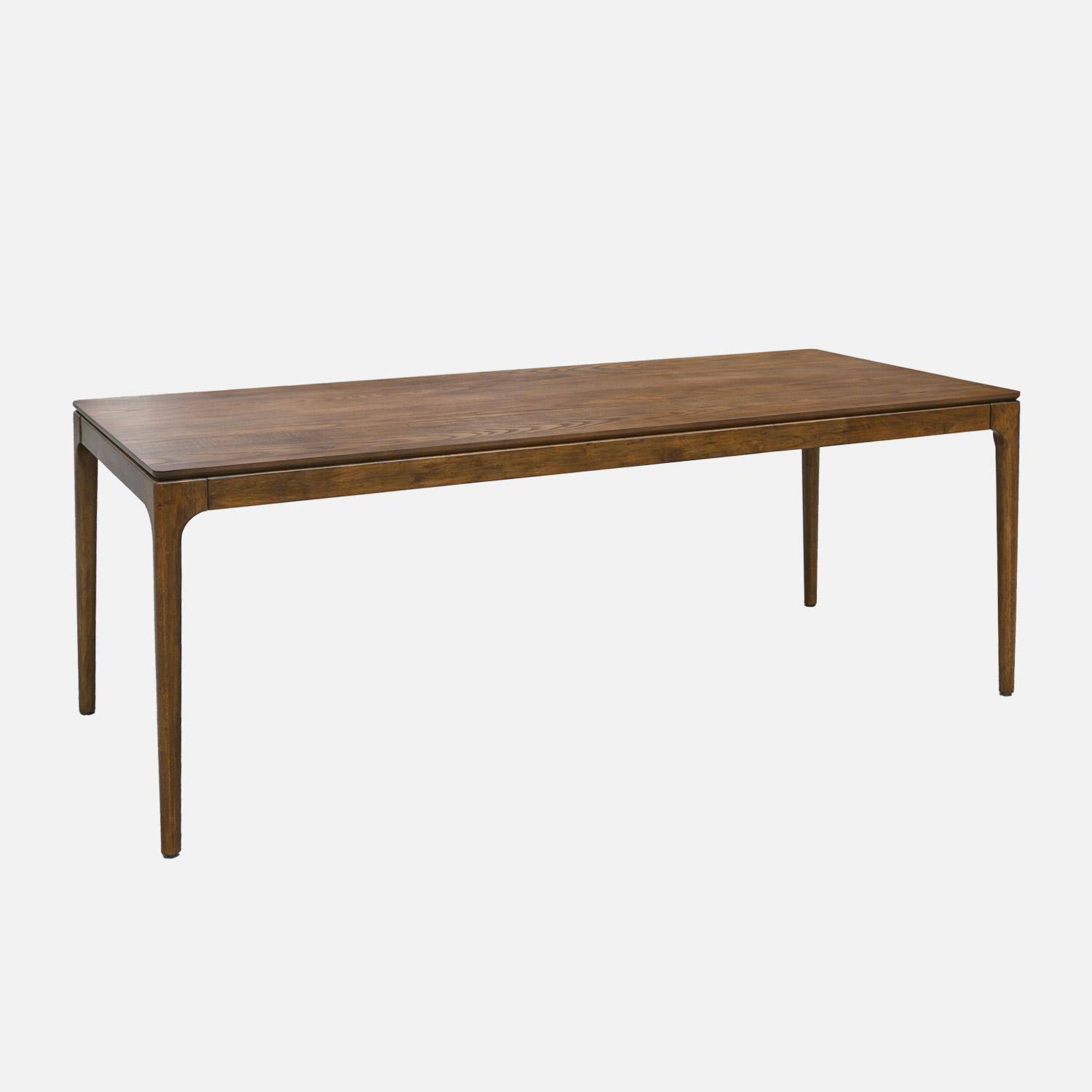 Table à manger ELENA rectangulaire en bois d'hévéa et placage frêne 200 cm, 8 chaises tissu noir, L 200 x P 90 x H 76cm Photo3