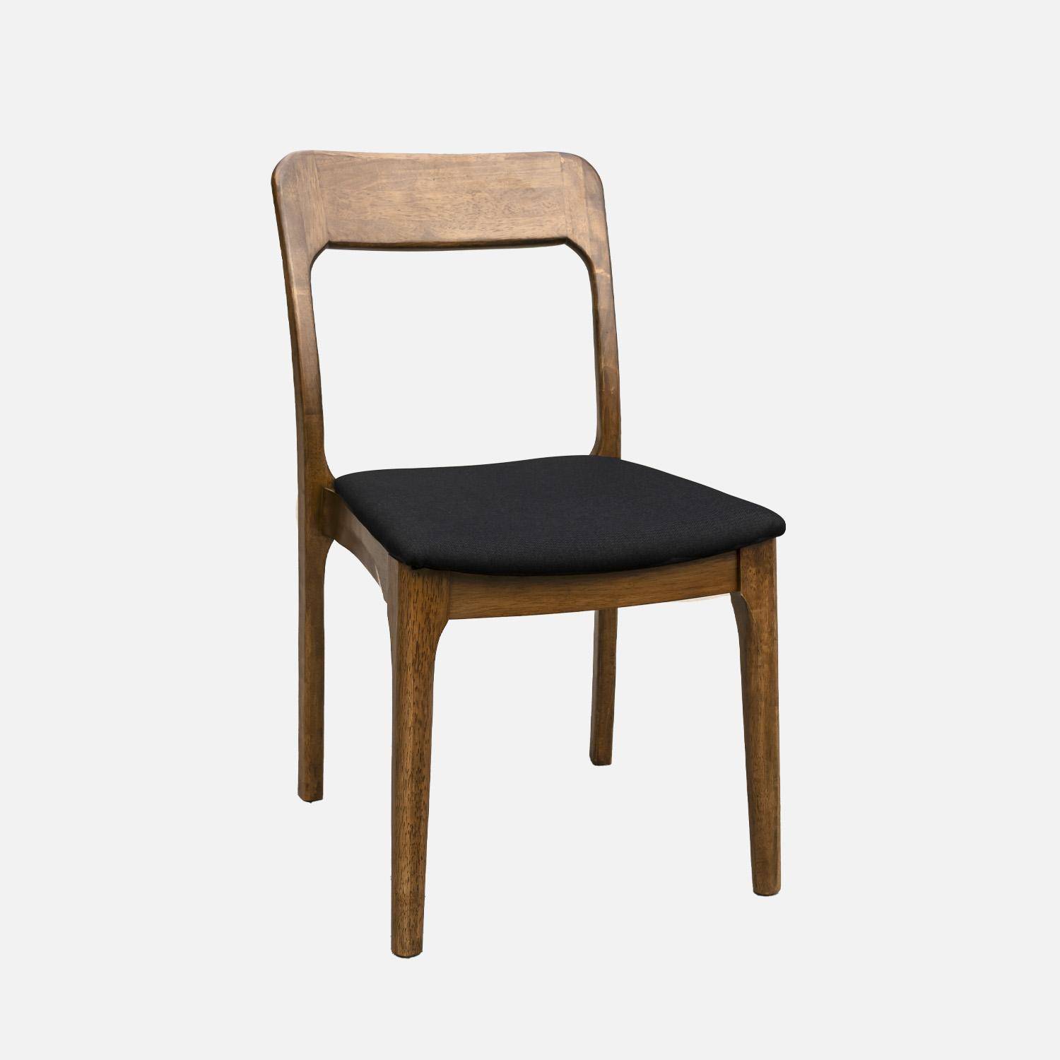 Table à manger ELENA rectangulaire en bois d'hévéa et placage frêne 200 cm, 8 chaises tissu noir, L 200 x P 90 x H 76cm Photo4
