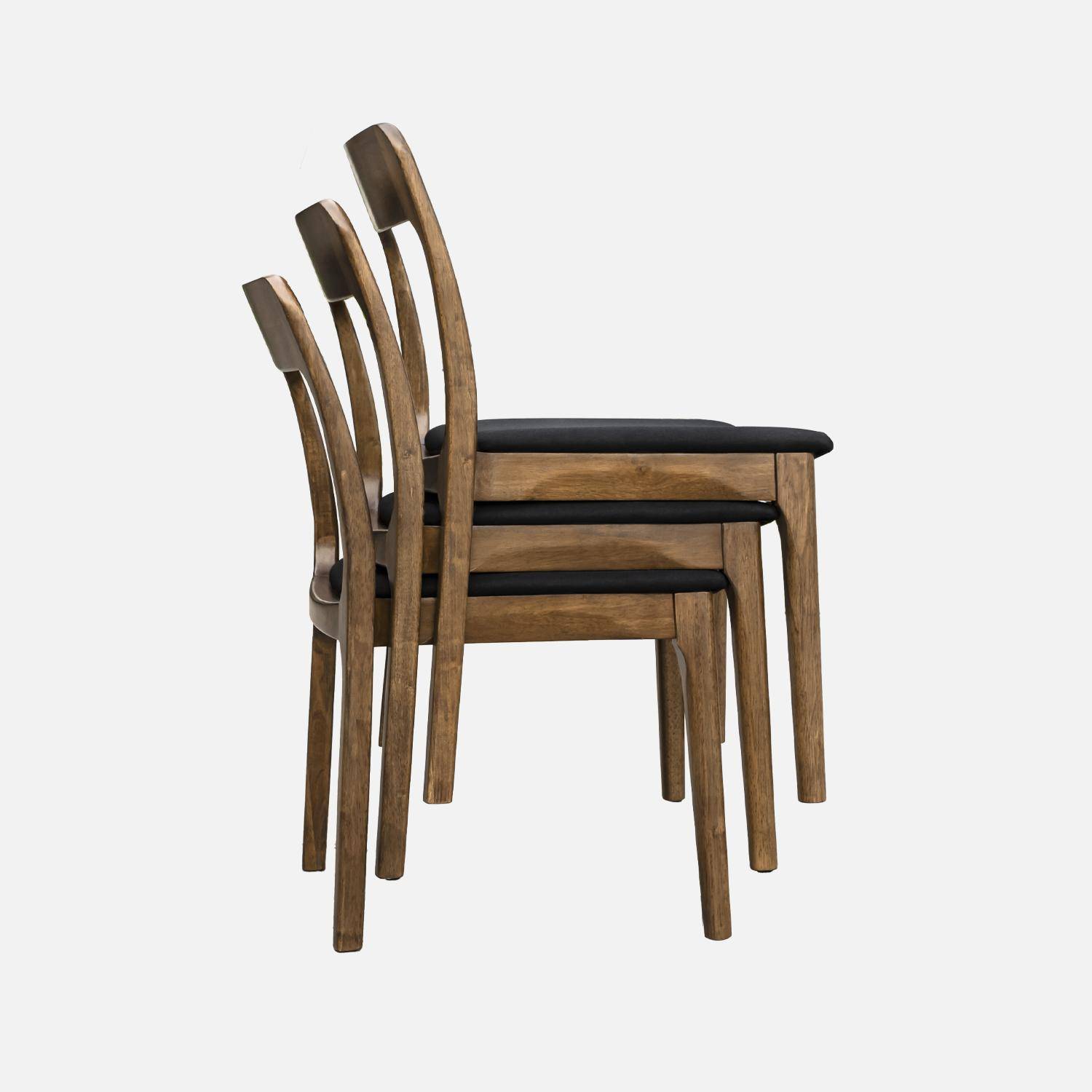 Table à manger ELENA rectangulaire en bois d'hévéa et placage frêne 200 cm, 8 chaises tissu noir, L 200 x P 90 x H 76cm Photo5