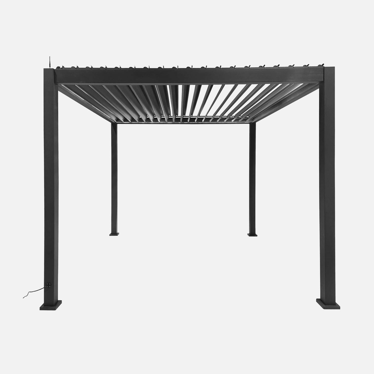 Elektrische pergola met lamellendak, 3x3m antraciet, aluminium, met verstelbare lamellen en LED-verlichting. Photo2