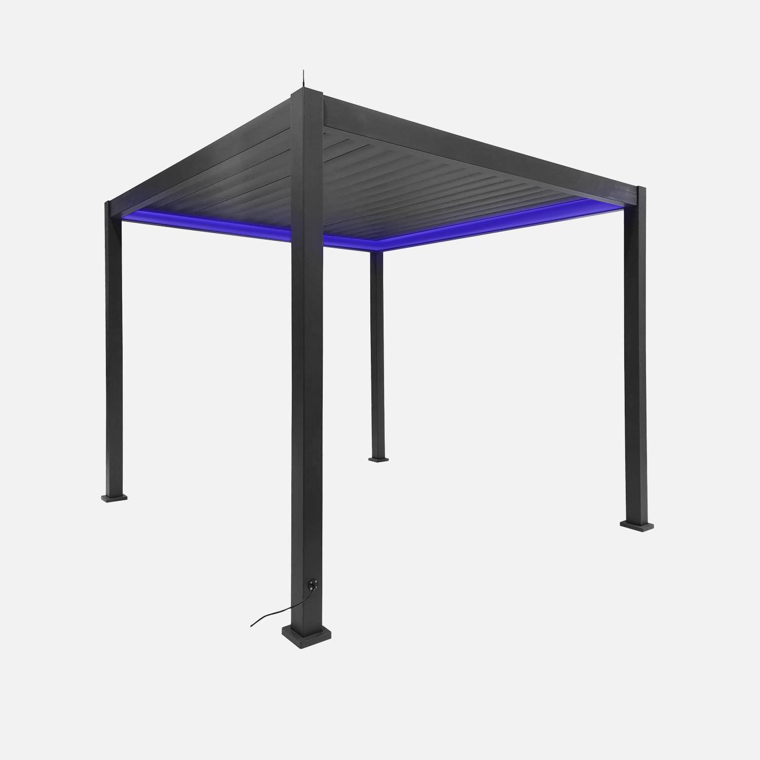 Elektrische pergola met lamellendak, 3x3m antraciet, aluminium, met verstelbare lamellen en LED-verlichting. Photo1
