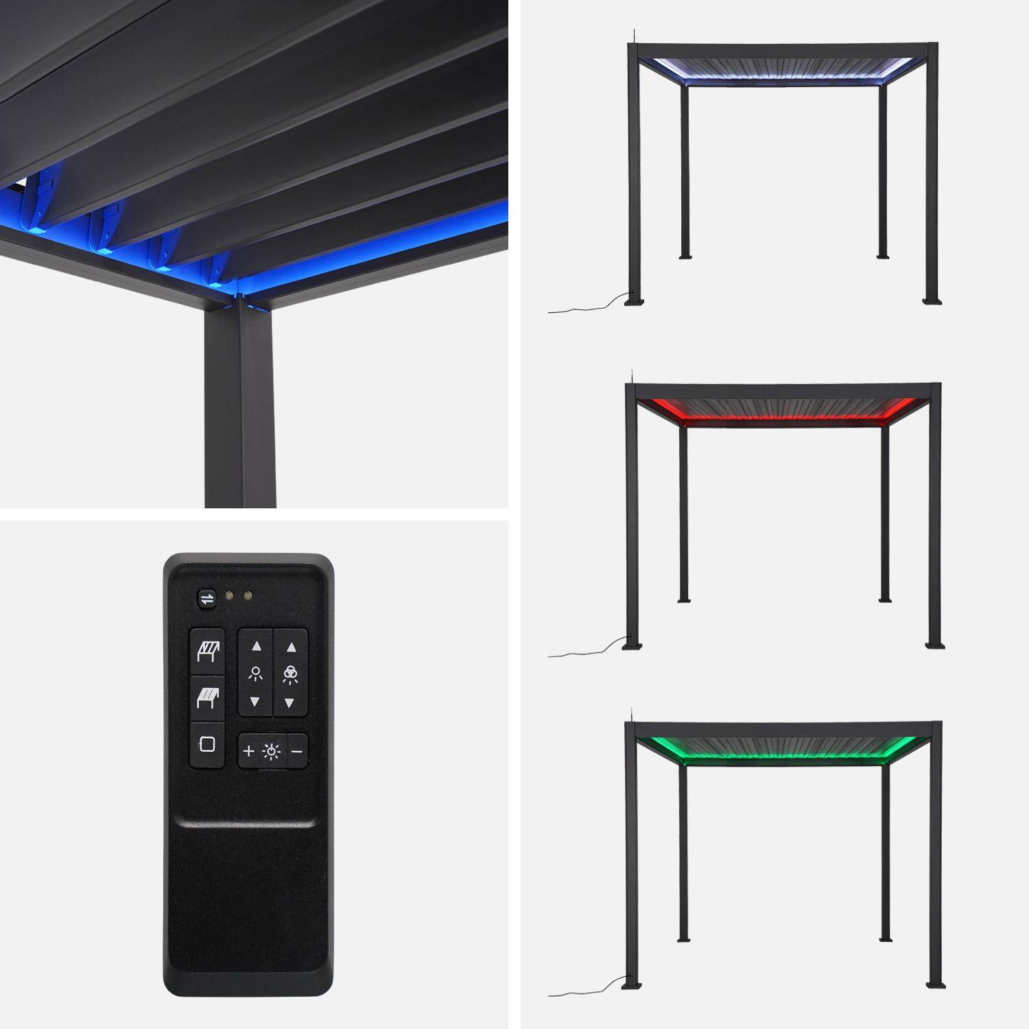 Elektrische pergola met lamellendak, 3x3m antraciet, aluminium, met verstelbare lamellen en LED-verlichting. Photo3