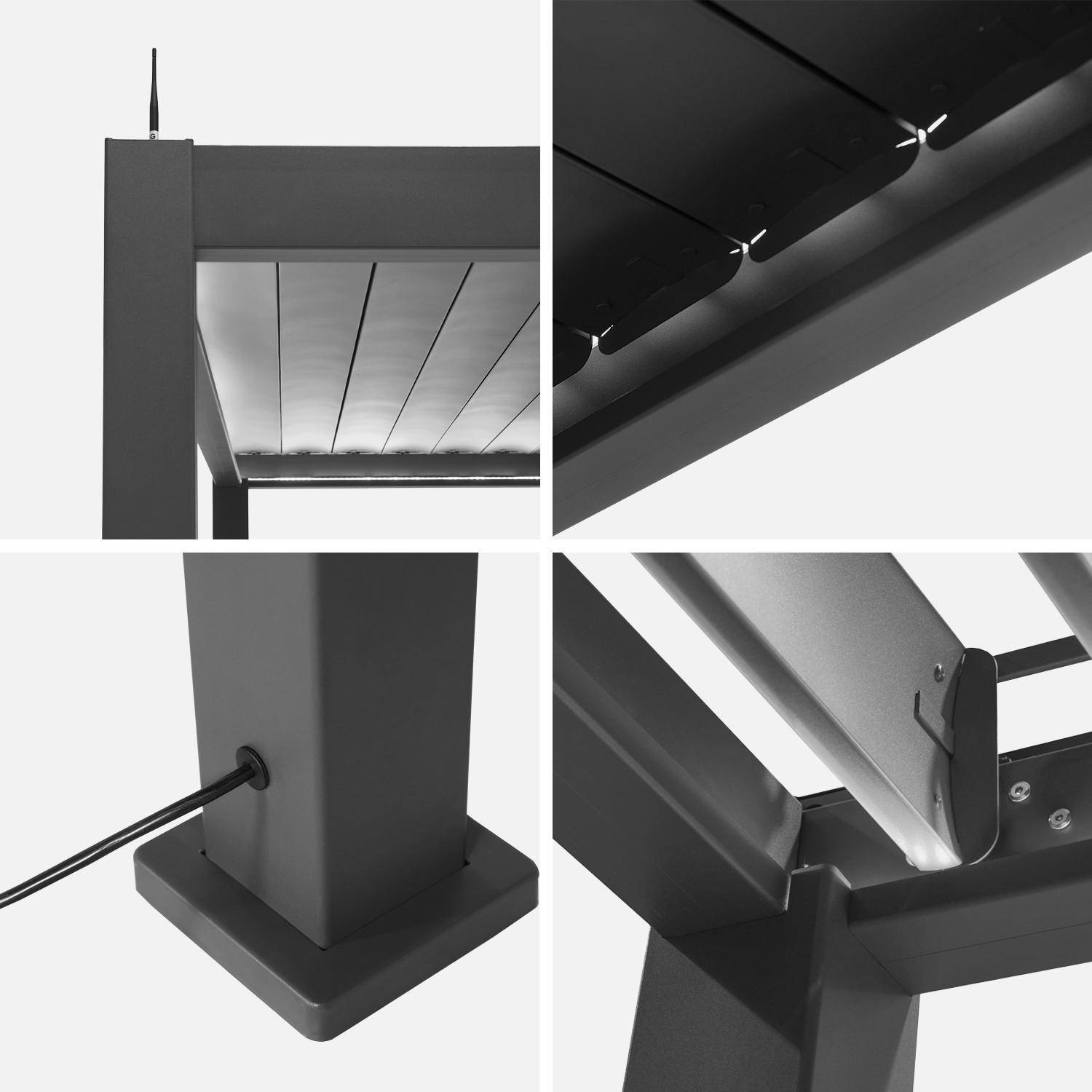 Pergola bioclimatica 3x3m elettrica in alluminio con illuminazione LED Antracite - 291x301x250 cm,sweeek,Photo6