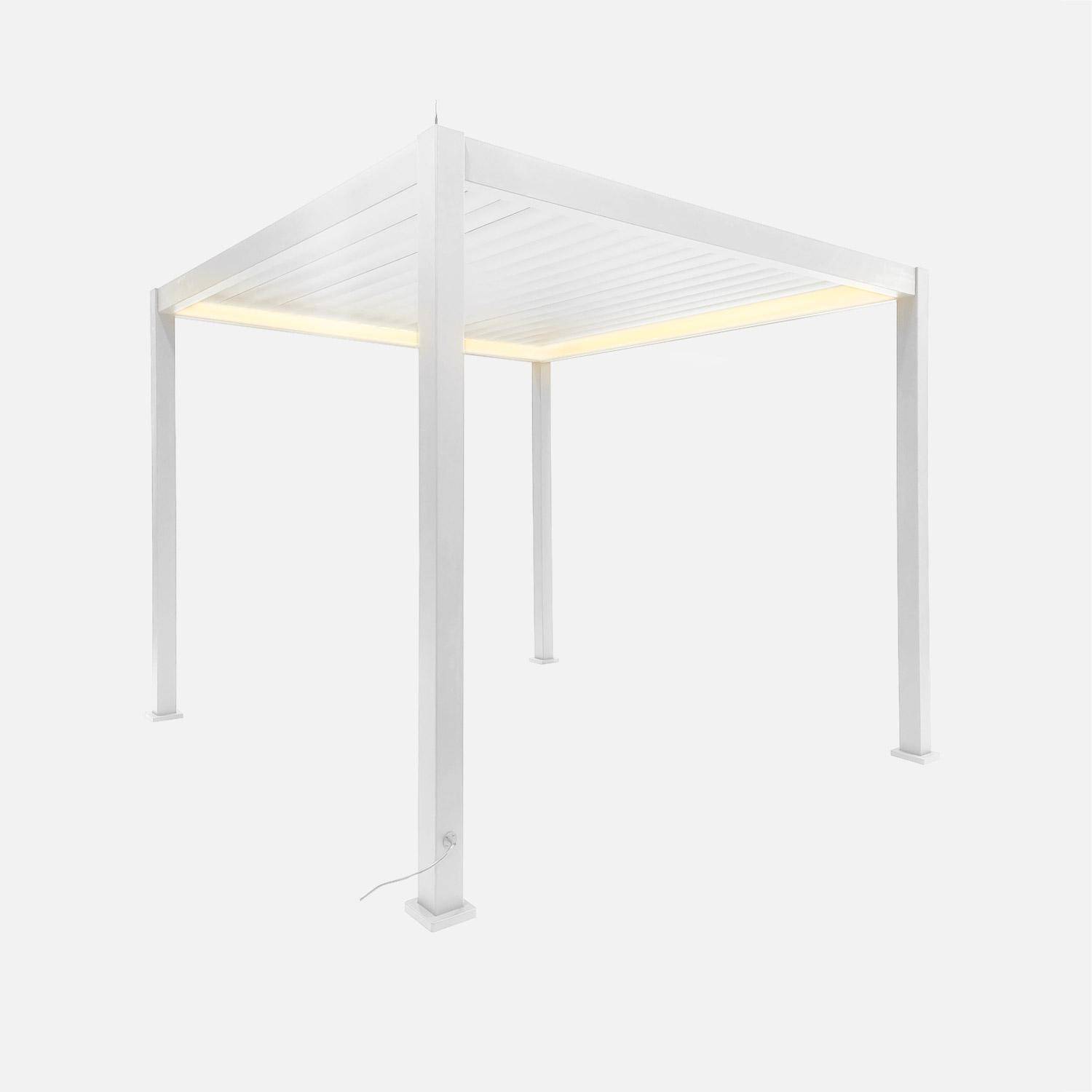 Pergola Bioclimatique électrique 3x3m blanc, aluminium, à lames orientables avec éclairage LED  Photo1
