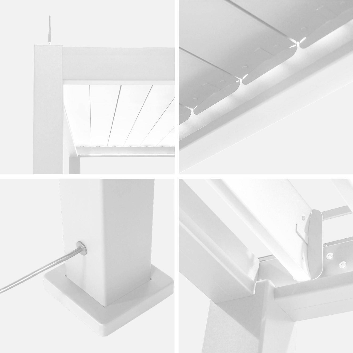 Pergola Bioclimatique électrique 3x3m blanc, aluminium, à lames orientables avec éclairage LED  Photo5