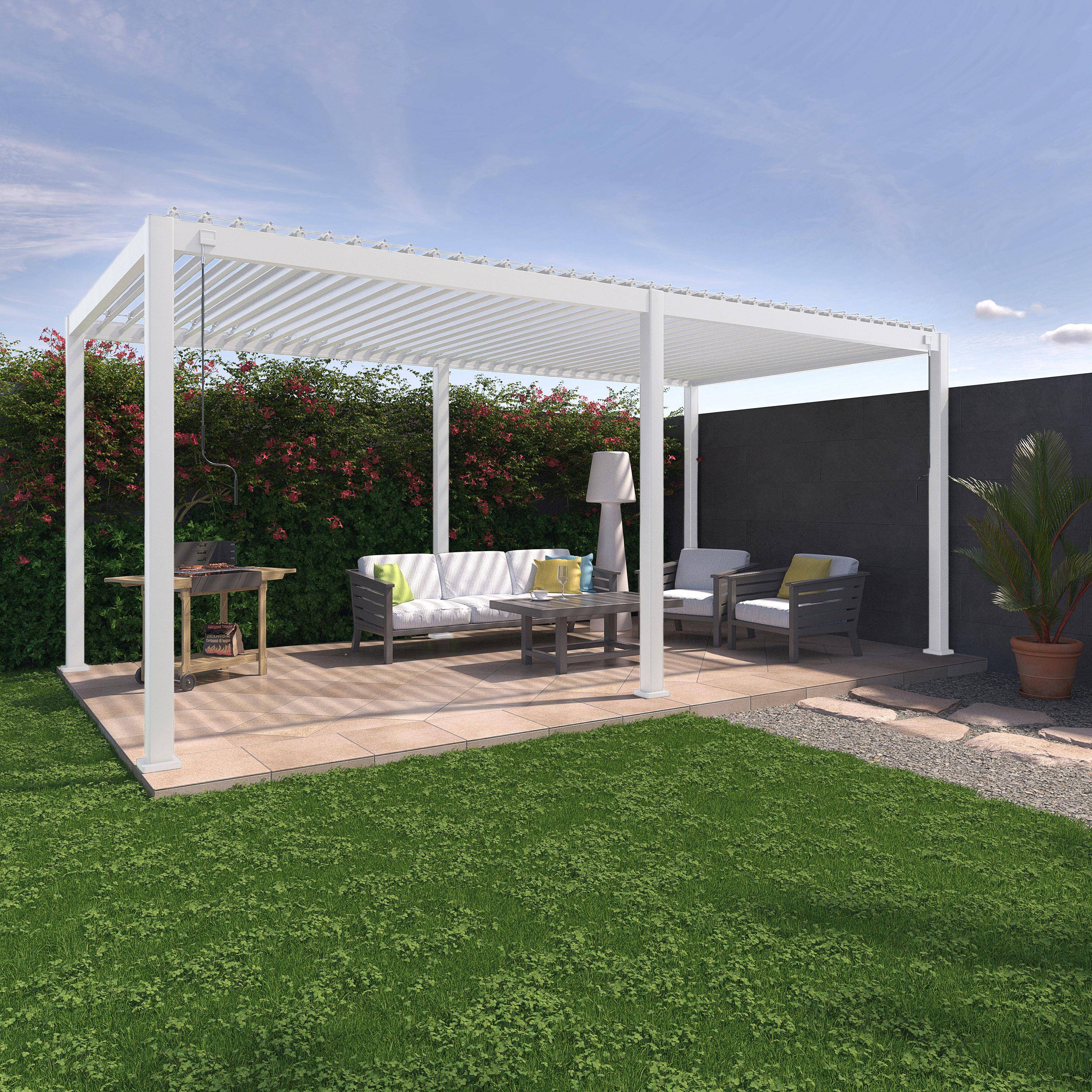 Witte lamellendak pergola, Triomphe, 3x6m, aluminium, met verstelbare lamellen Photo1