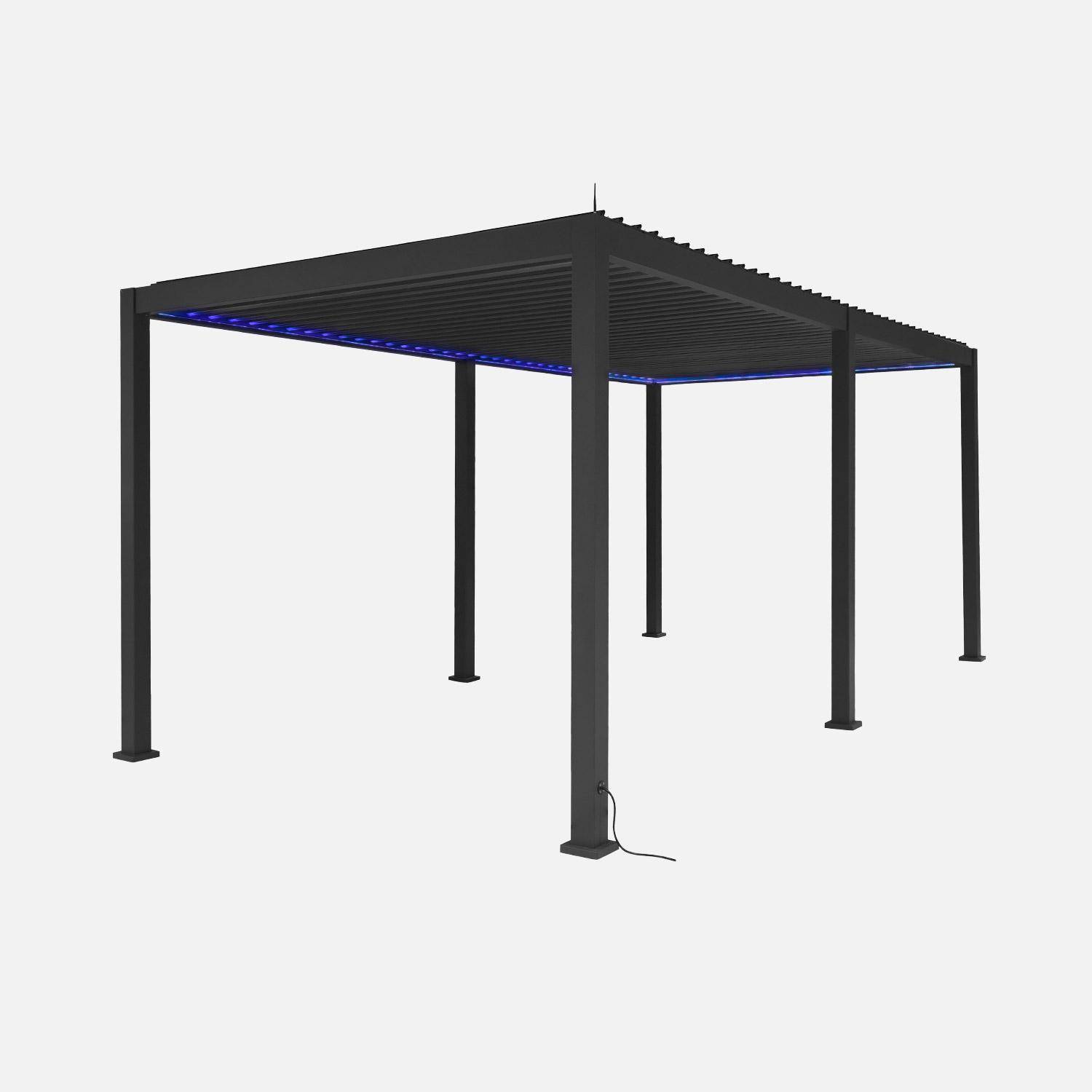 Pergola bioclimatica 3x6m elettrica in alluminio con illuminazione a LED Antracite - 591x301x250 cm,sweeek,Photo2