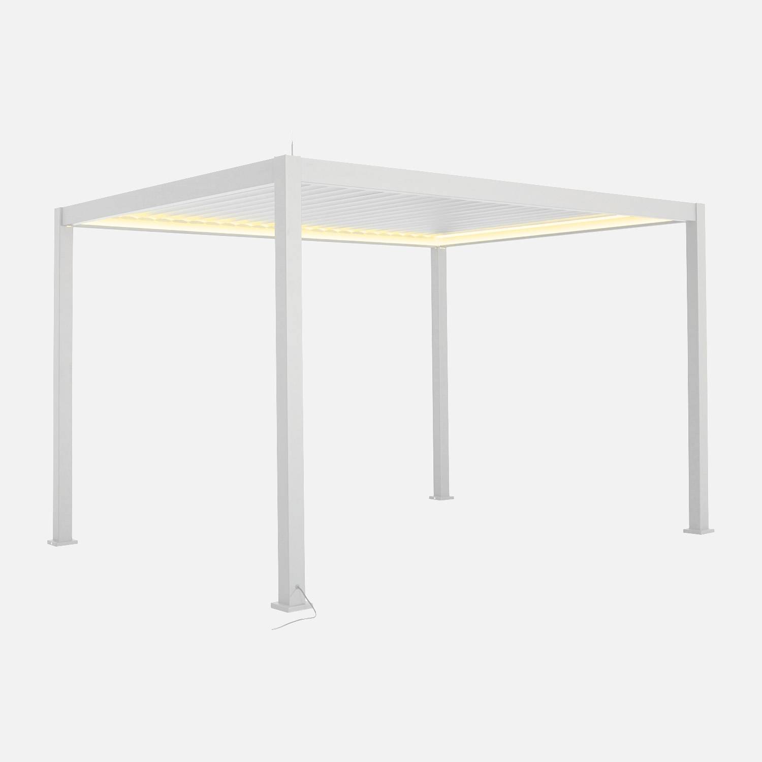 Pergola bioclimatique aluminium motorisée 4x3m LED blanc