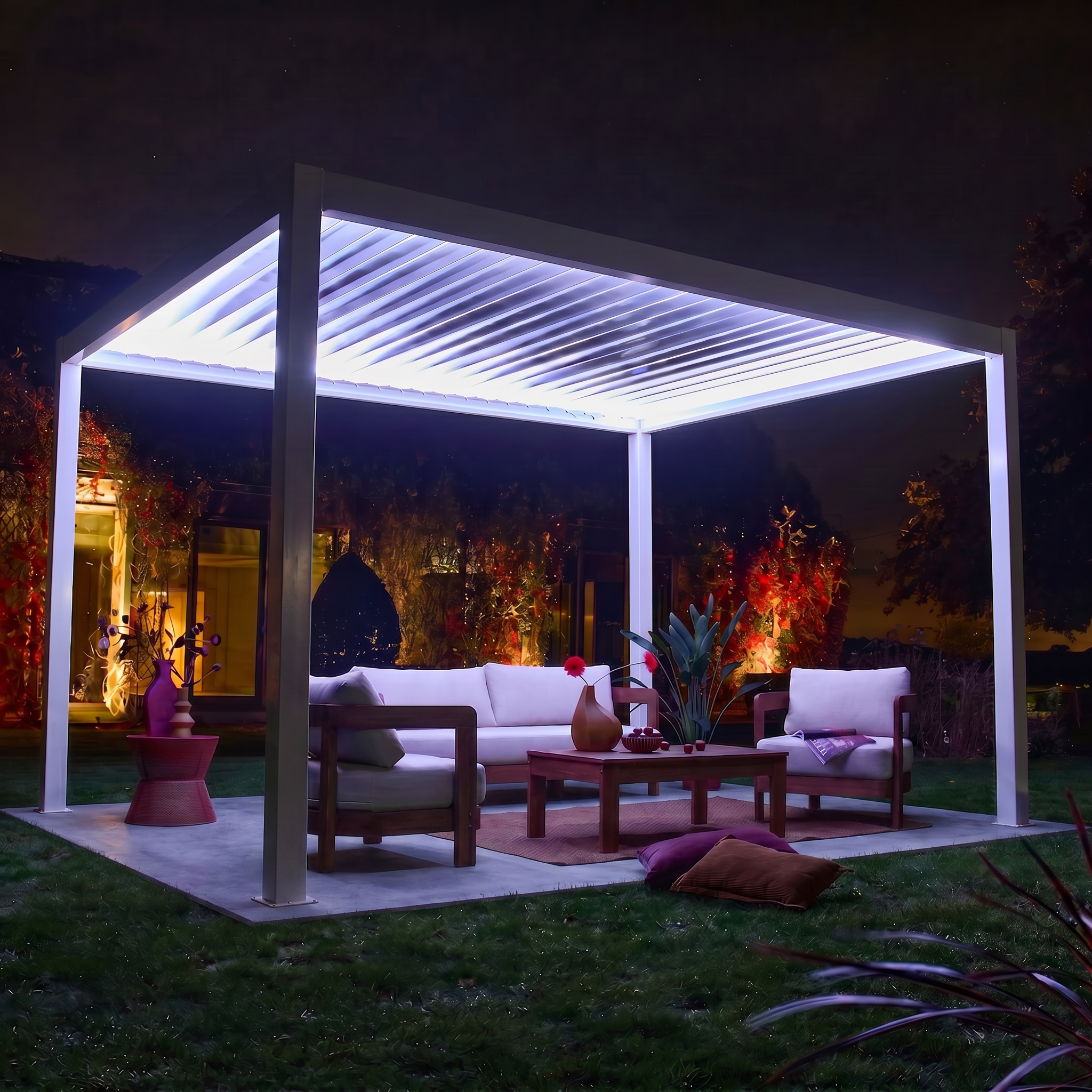 Pérgola bioclimática 3x4m de aluminio con iluminación LED Blanco - 391x301x250 cm Photo1