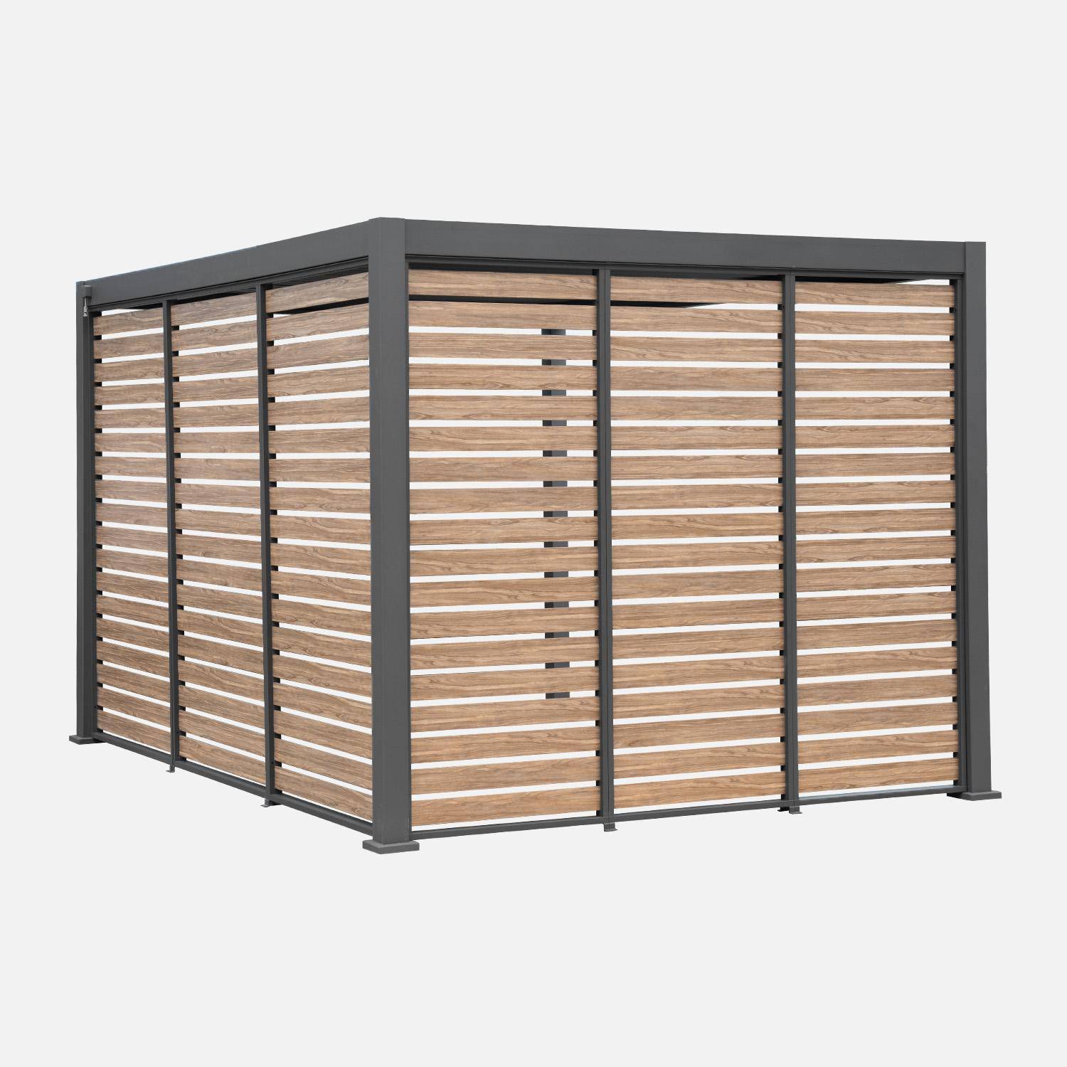 Lamellenwand 100 cm für bioklimatische Pergola Triomphe Aluminium  Holzoptik / anthrazit Photo2