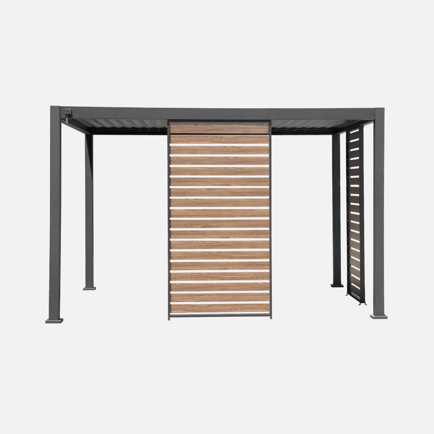 Lamellenwand 130 cm für bioklimatische Pergola Triomphe Aluminium  Holzoptik / anthrazit Photo3