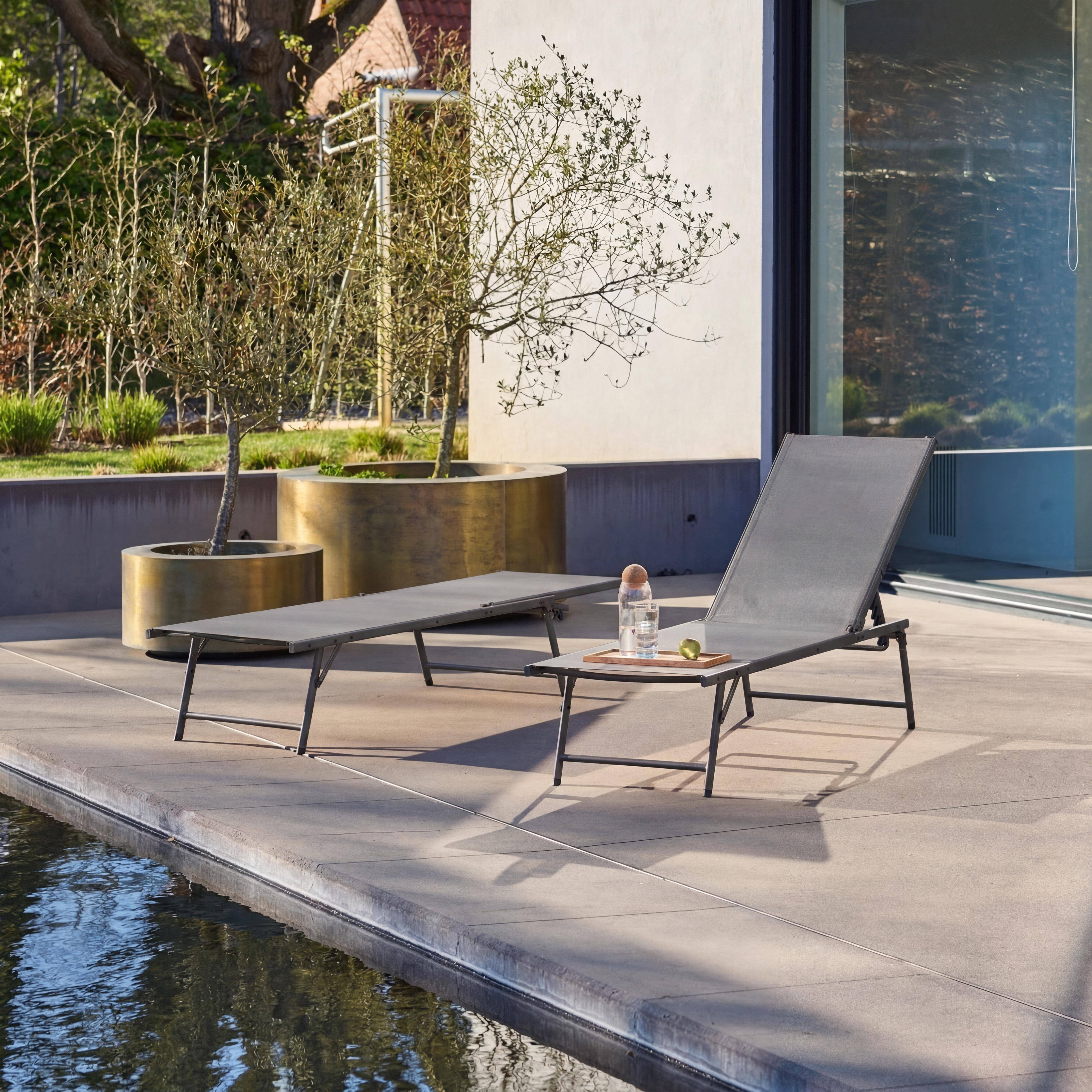 Tumbona de acero textileno de multiposición, set de 2 Antracita - 181x54.5x82.5 cm,sweeek,Photo2