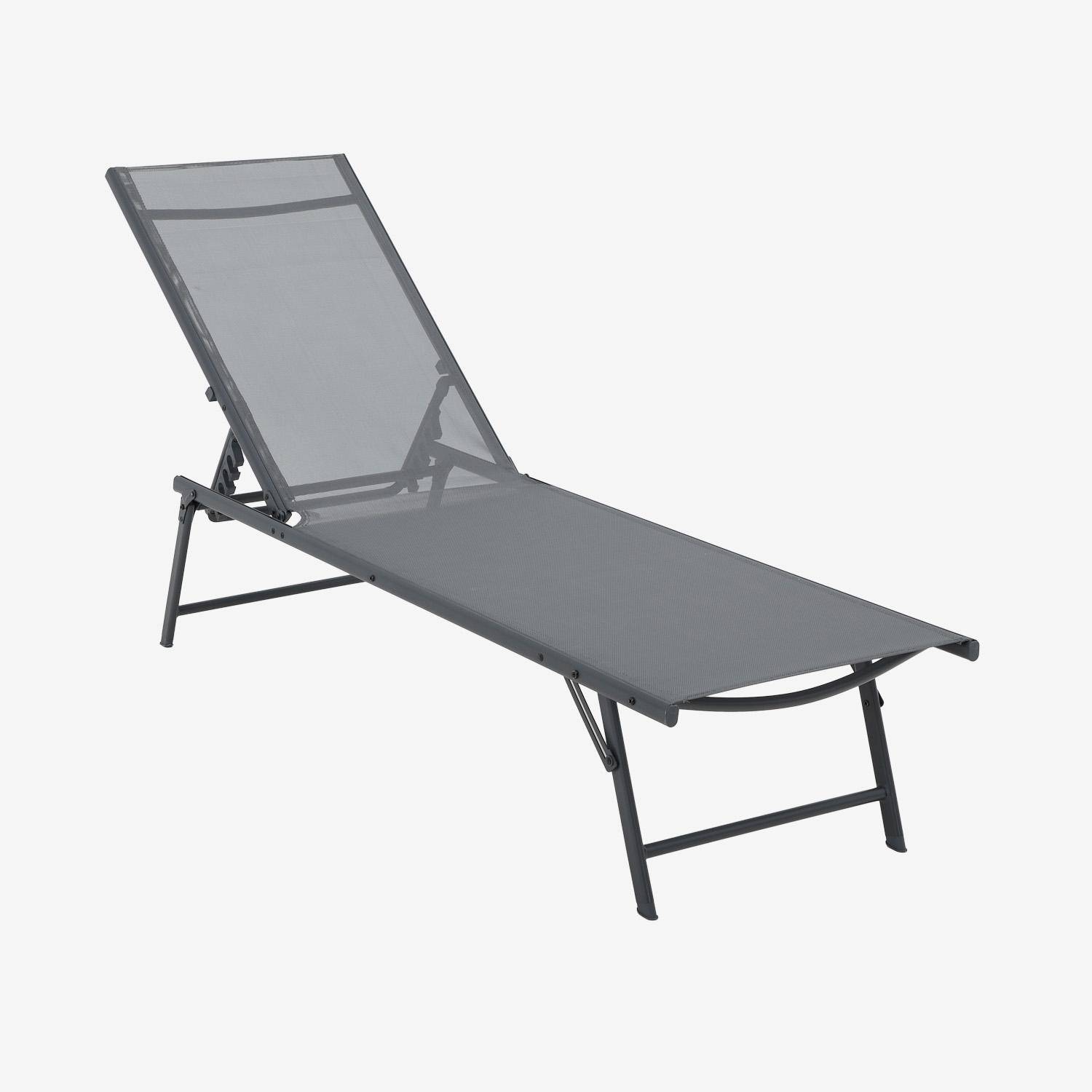 Pair of multi-position steel sun loungers, Tropea, Anthracite, 181x54.5x82.5 cm Photo2