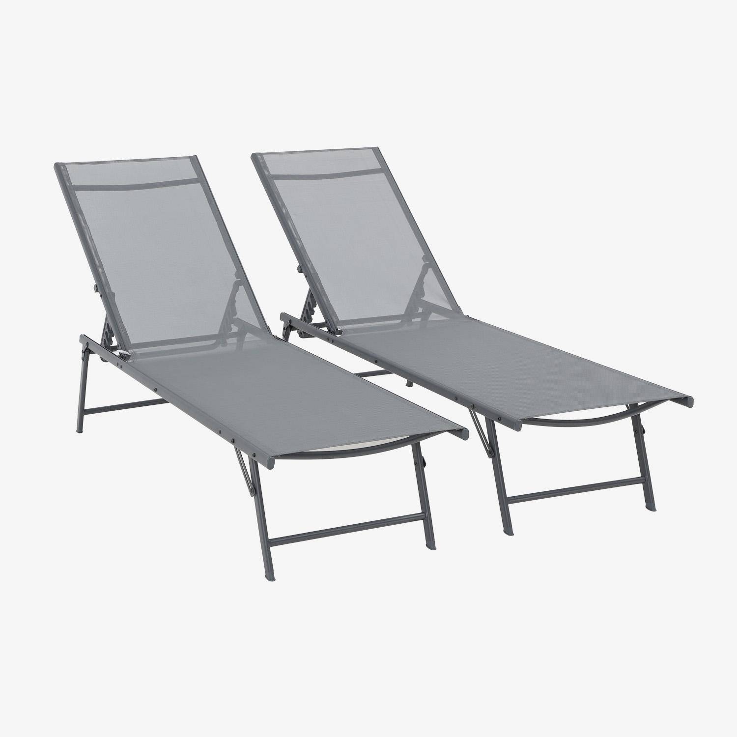 Pair of multi-position steel sun loungers, Tropea, Anthracite, 181x54.5x82.5 cm Photo1