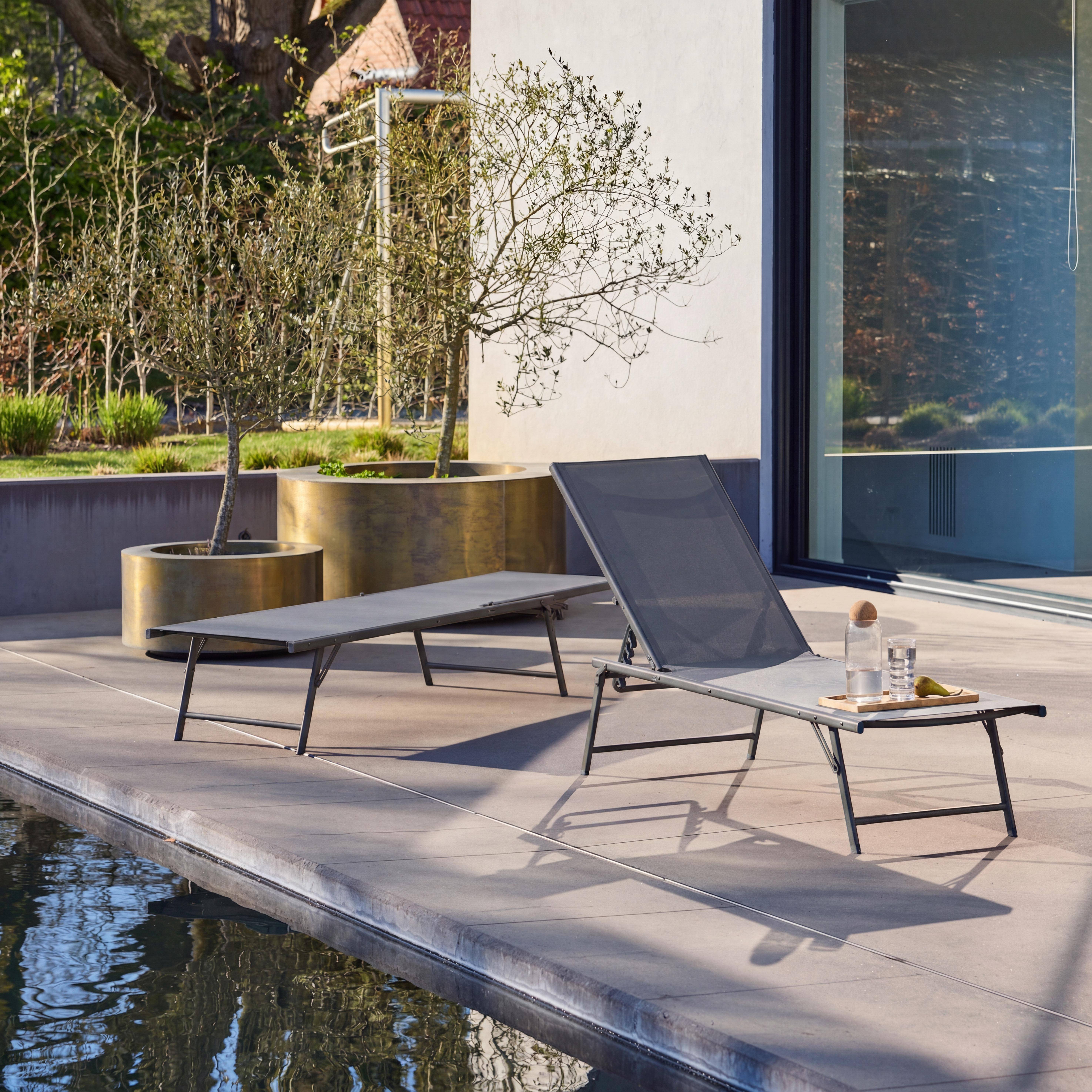 Tumbona de acero textileno de multiposición, set de 2 Antracita - 181x54.5x82.5 cm Photo3