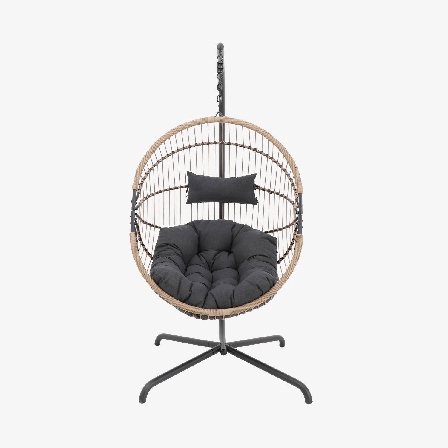 Hangstoel, ei-vorm, van staal en polyester, Cassis, beige en zwart, 96 x 95 x 200 cm,sweeek,Photo5
