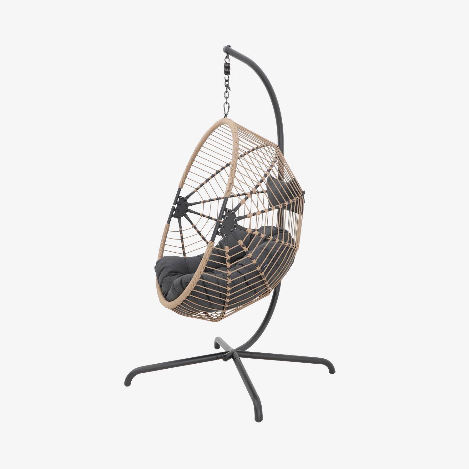 Hangstoel, ei-vorm, van staal en polyester, Cassis, beige en zwart, 96 x 95 x 200 cm Photo6
