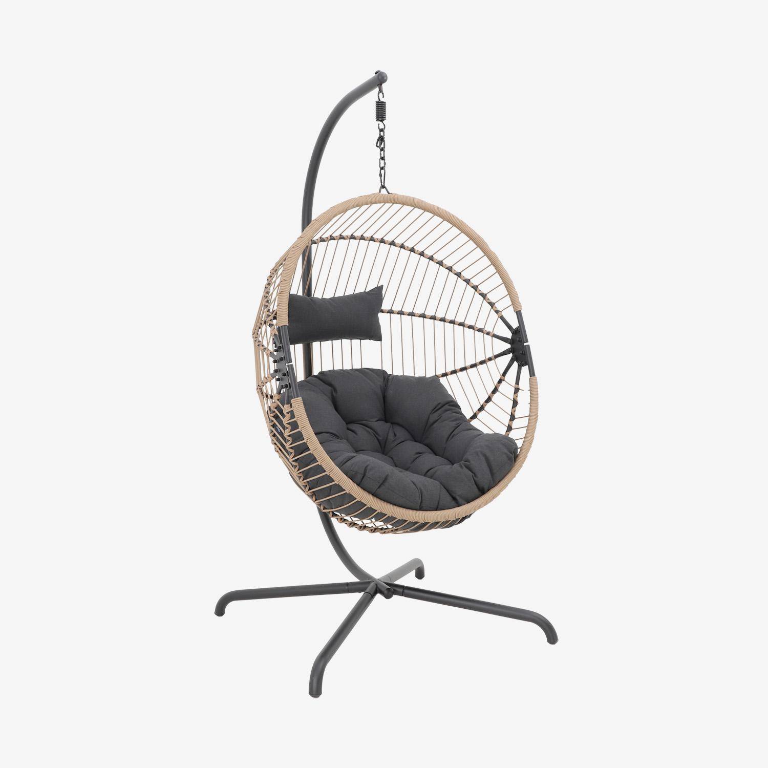 Hangstoel, ei-vorm, van staal en polyester, Cassis, beige en zwart, 96 x 95 x 200 cm Photo4