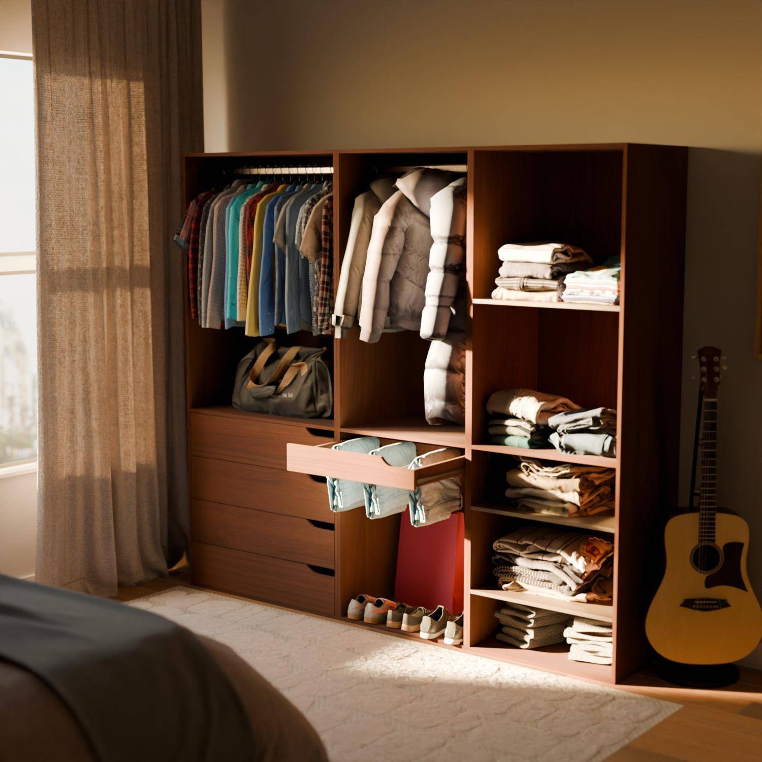 Vestidor Módulo de 3 elementos, Modulo, Madera de nogal, 200x45x180 cm Photo1