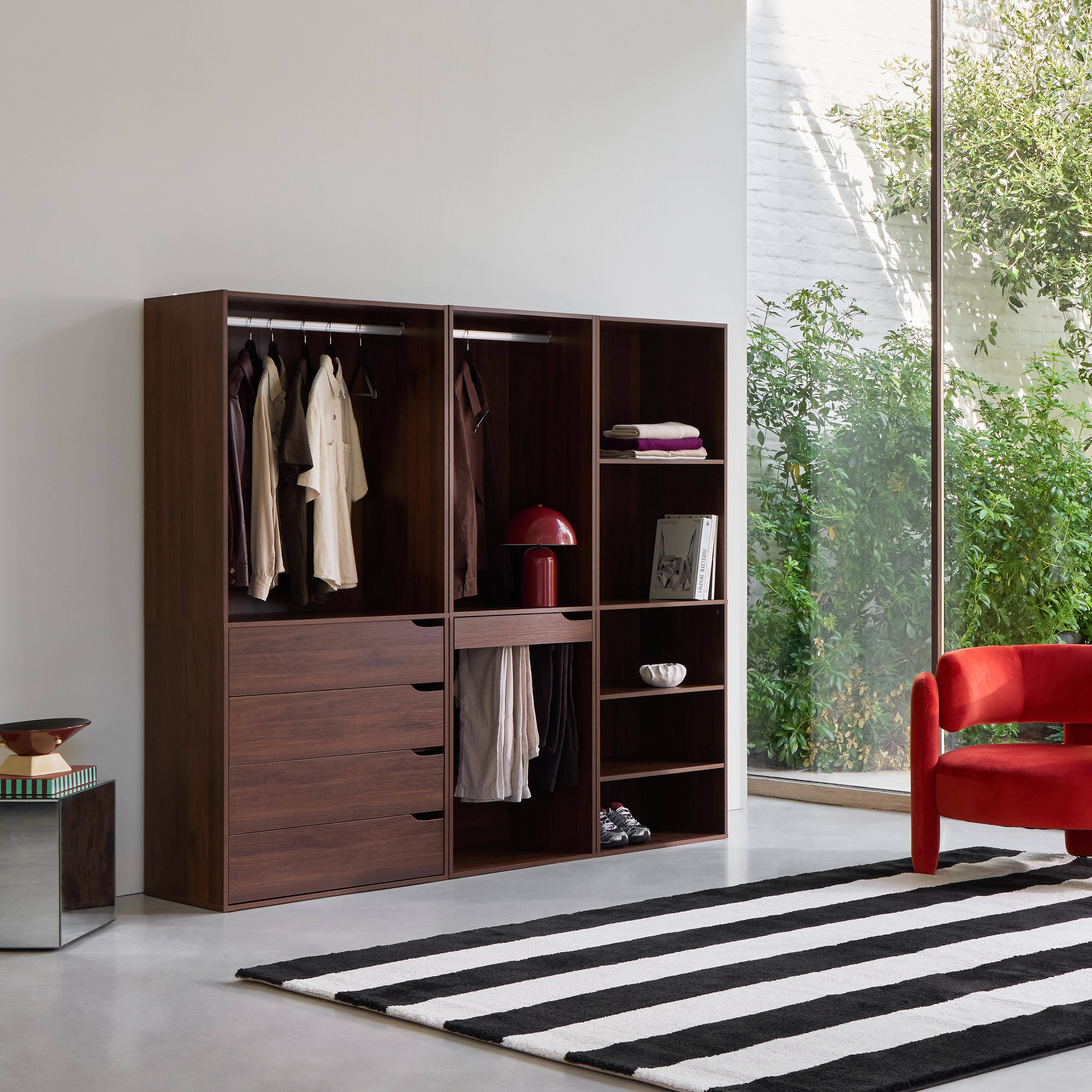 Módulo de vestidor con decoración de madera y 3 estantes Nogal - 200x45x180 cm Photo2