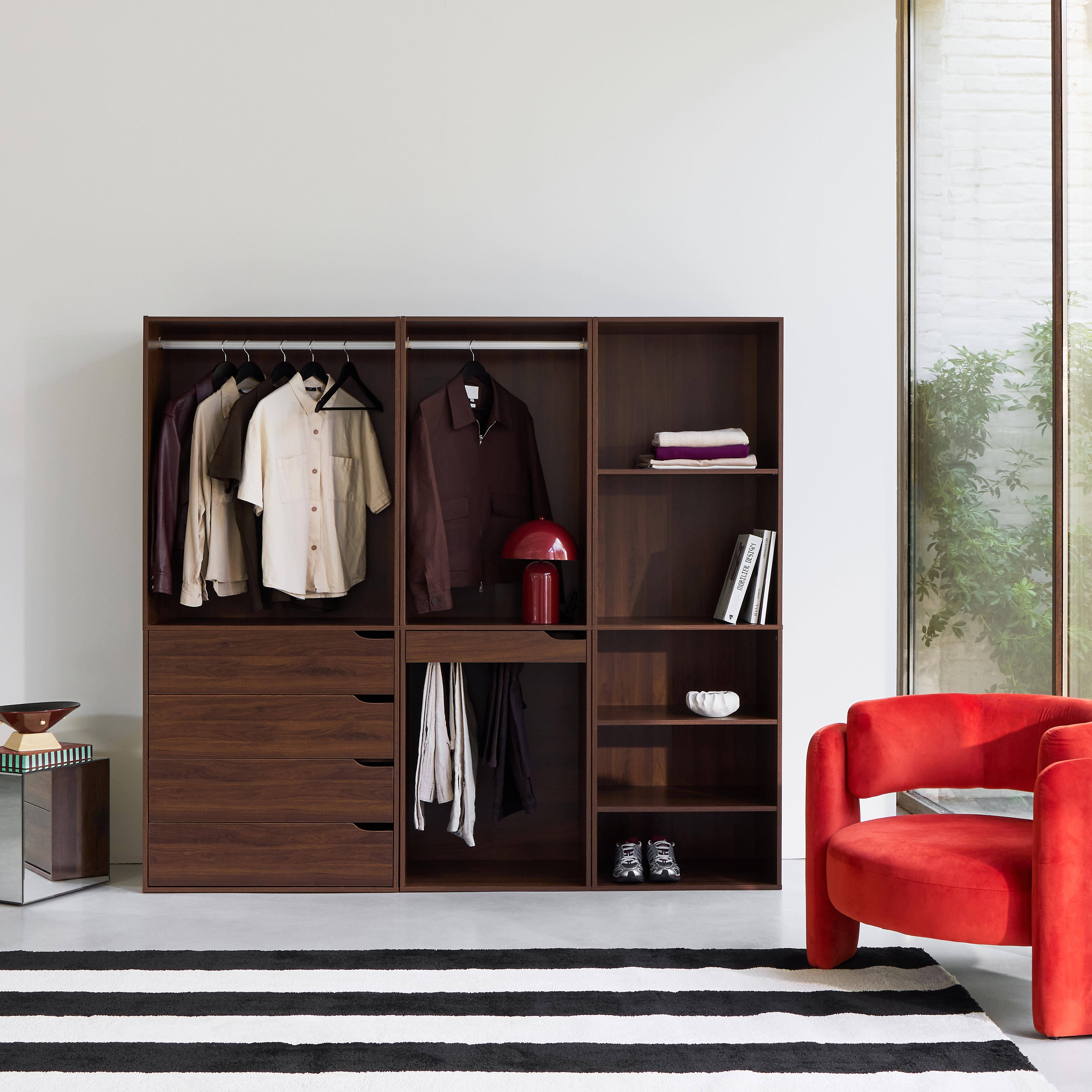Módulo de vestidor con decoración de madera y 3 estantes Nogal - 200x45x180 cm Photo1