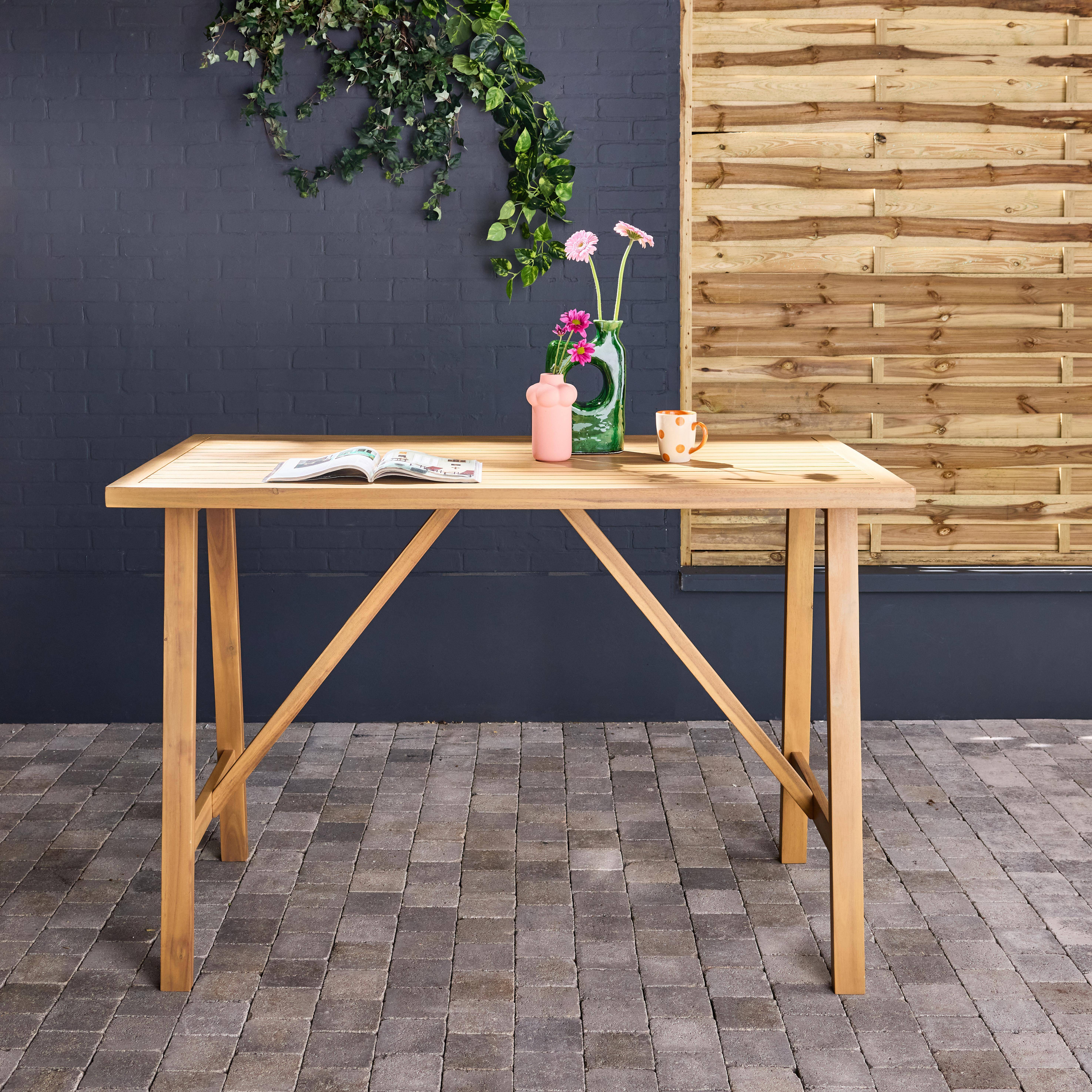 Table haute de jardin bois d'acacia 4 places Paloma naturel 150 x 81 x 100 cm Photo1