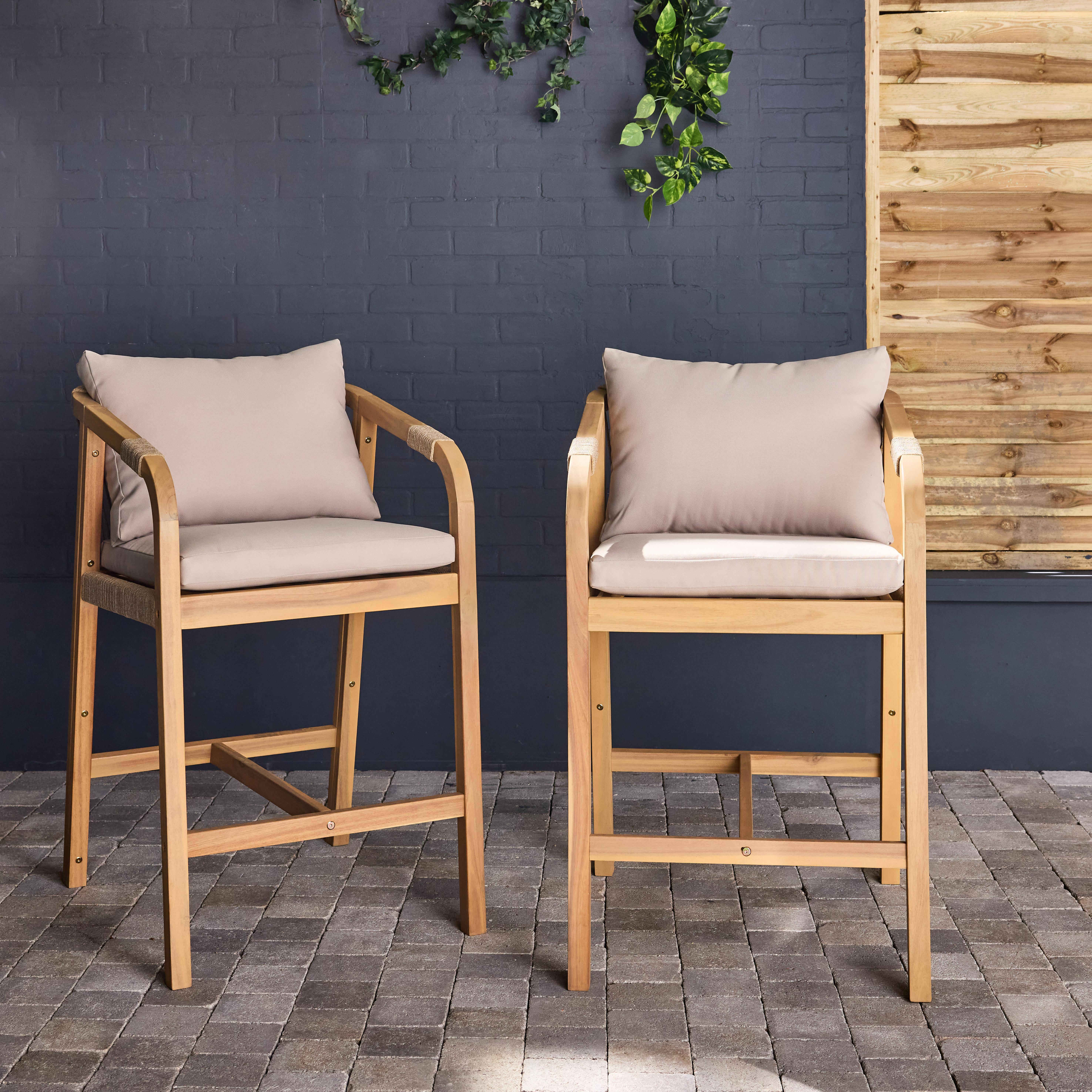 Lot de 2 fauteuils de jardin bois d'acacia et corde Zahara naturel et beige 68 x 58 x 95 cm Photo1