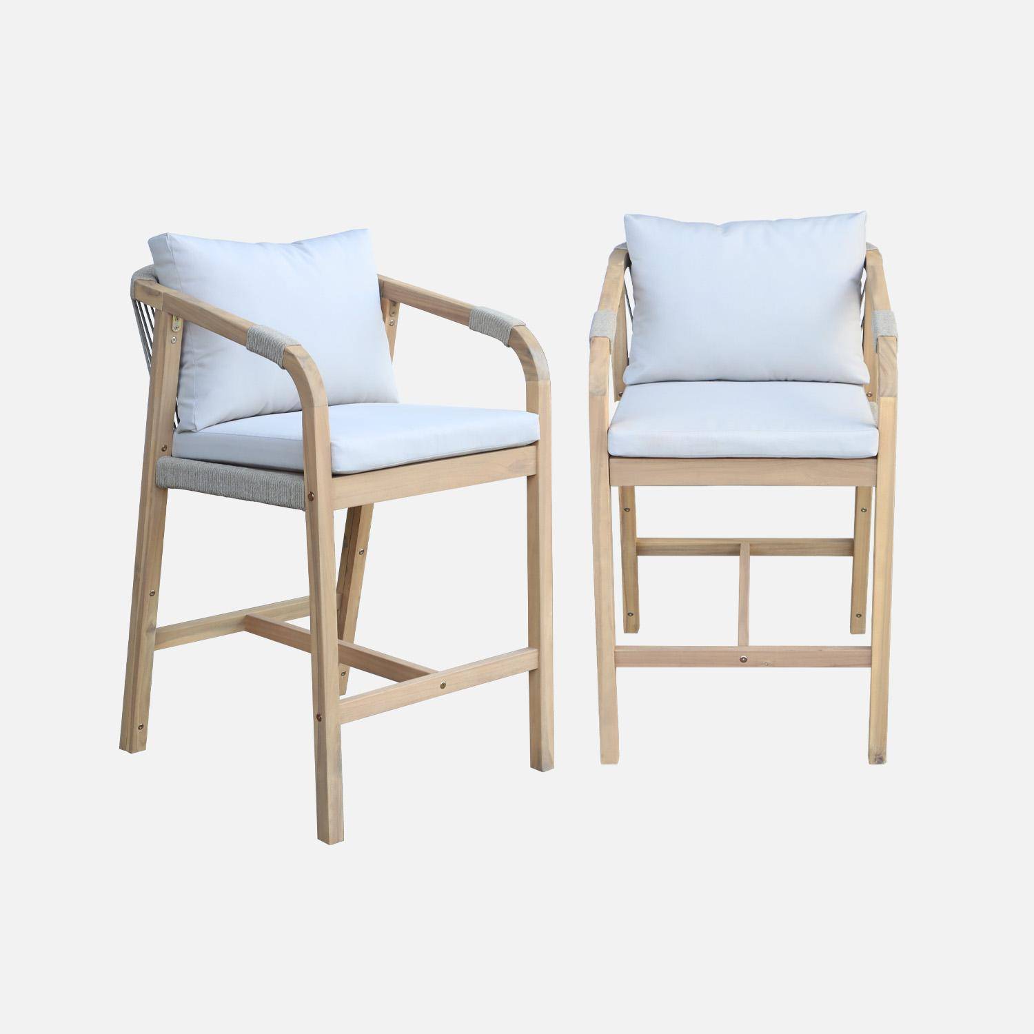 Lot de 2 fauteuils de jardin bois d'acacia et corde Zahara naturel et beige 68 x 58 x 95 cm Photo3