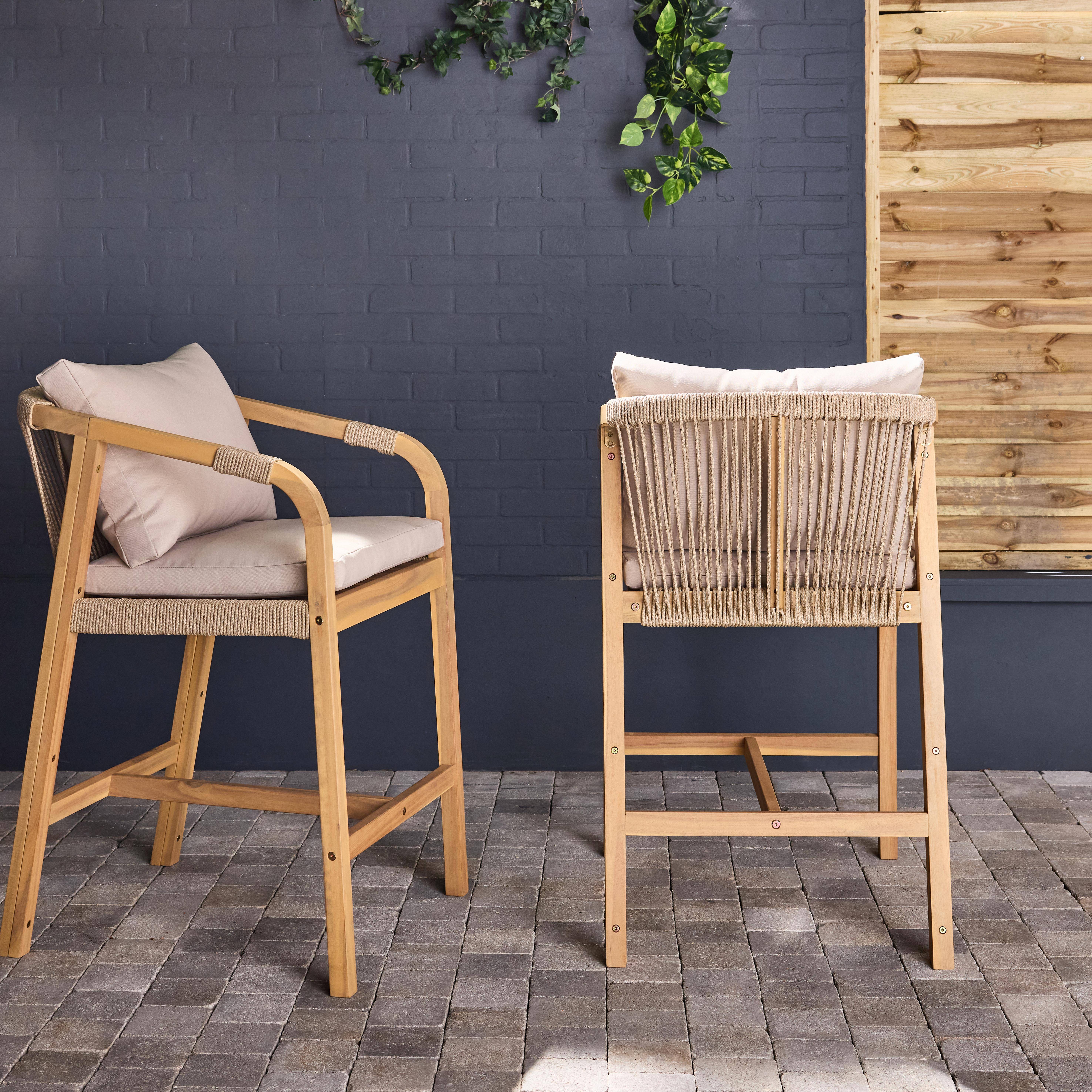 Lot de 2 fauteuils de jardin bois d'acacia et corde Zahara naturel et beige 68 x 58 x 95 cm Photo2