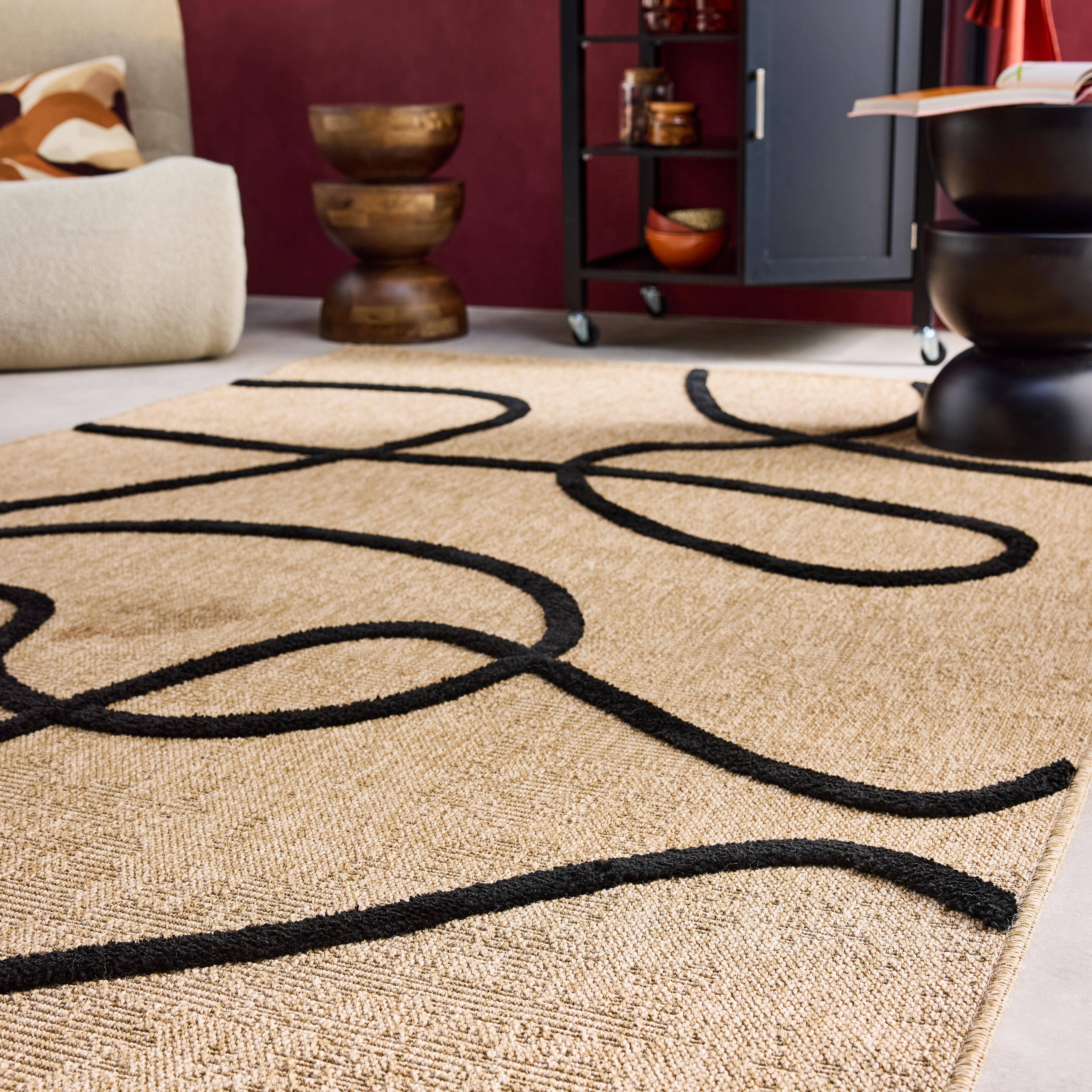Indoor Teppich mit Jute-Optik, schwarzes grafisches Reliefmuster, 200 x290 cm - Thomas Photo2