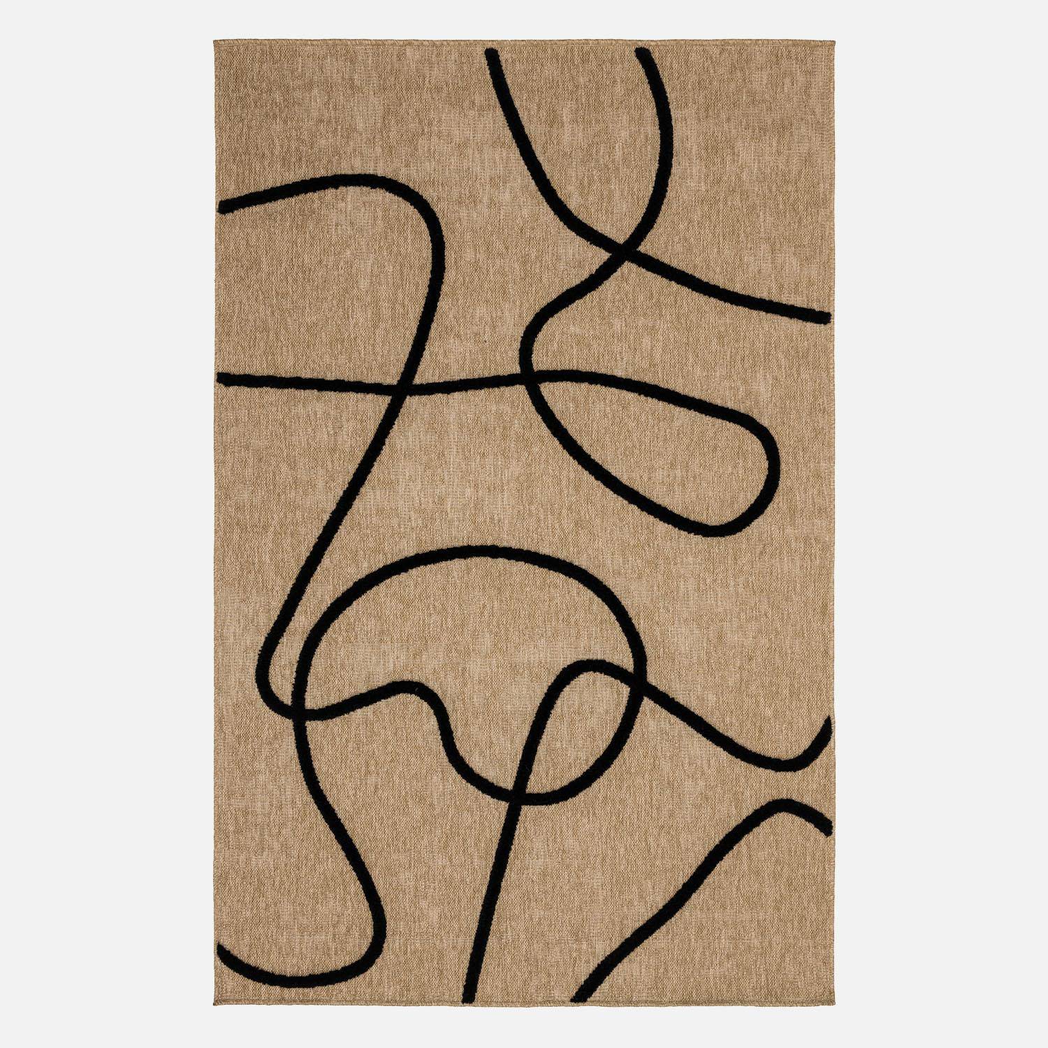 Indoor Teppich mit Jute-Optik, schwarzes grafisches Reliefmuster, 200 x290 cm - Thomas Photo3