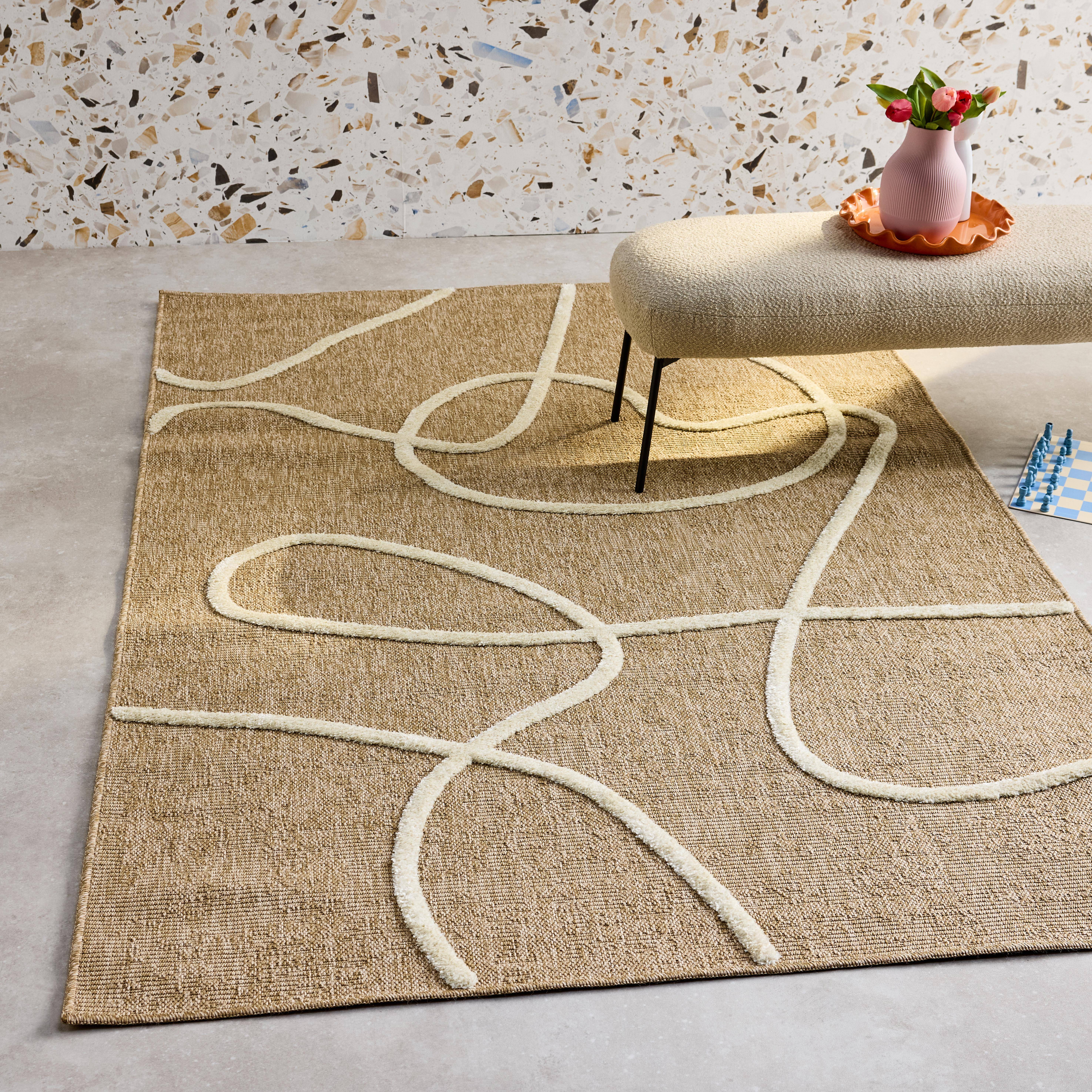 Indoor Teppich mit Jute-Optik, weißes grafisches Reliefmuster, 160 x 230 cm - Thomas Photo1