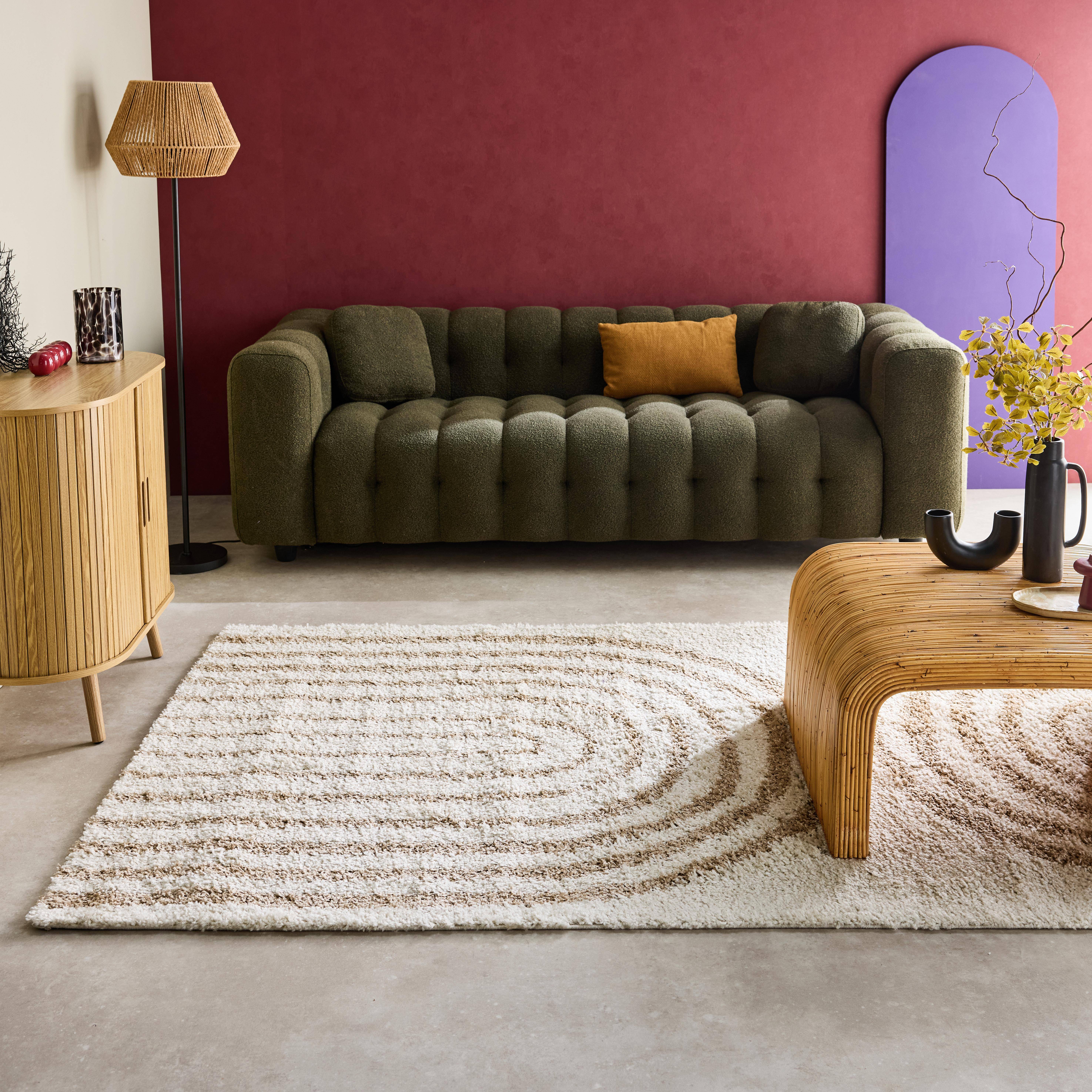 Tapis intérieur shaggy CHRIS, motifs géométriques arc-en-ciel, beige, poils longs, 80 x 140 cm Photo2