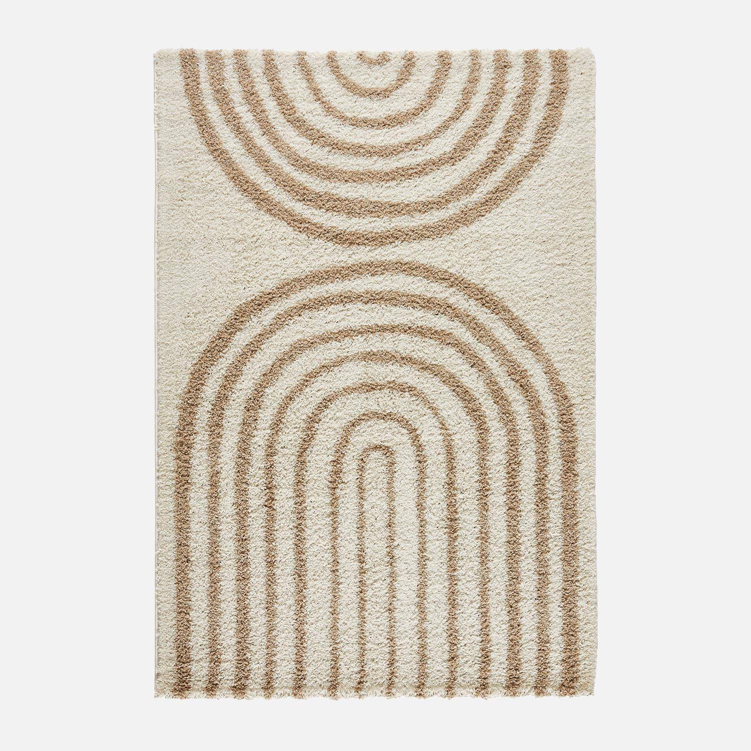 Tapis intérieur shaggy CHRIS, motifs géométriques arc-en-ciel, beige, poils longs, 80 x 140 cm Photo3