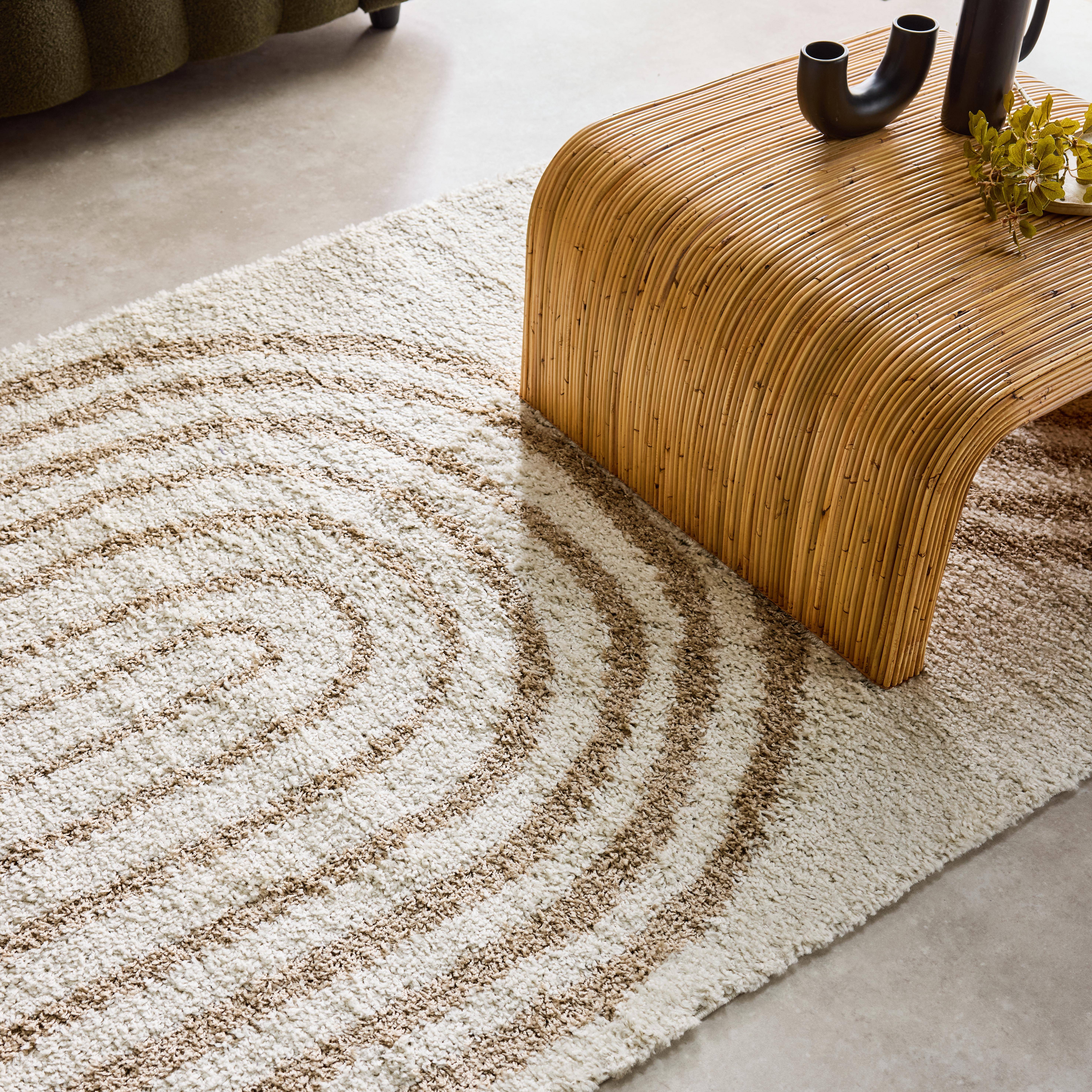 Tapis intérieur shaggy CHRIS, motifs géométriques arc-en-ciel, beige, poils longs, 80 x 140 cm Photo1