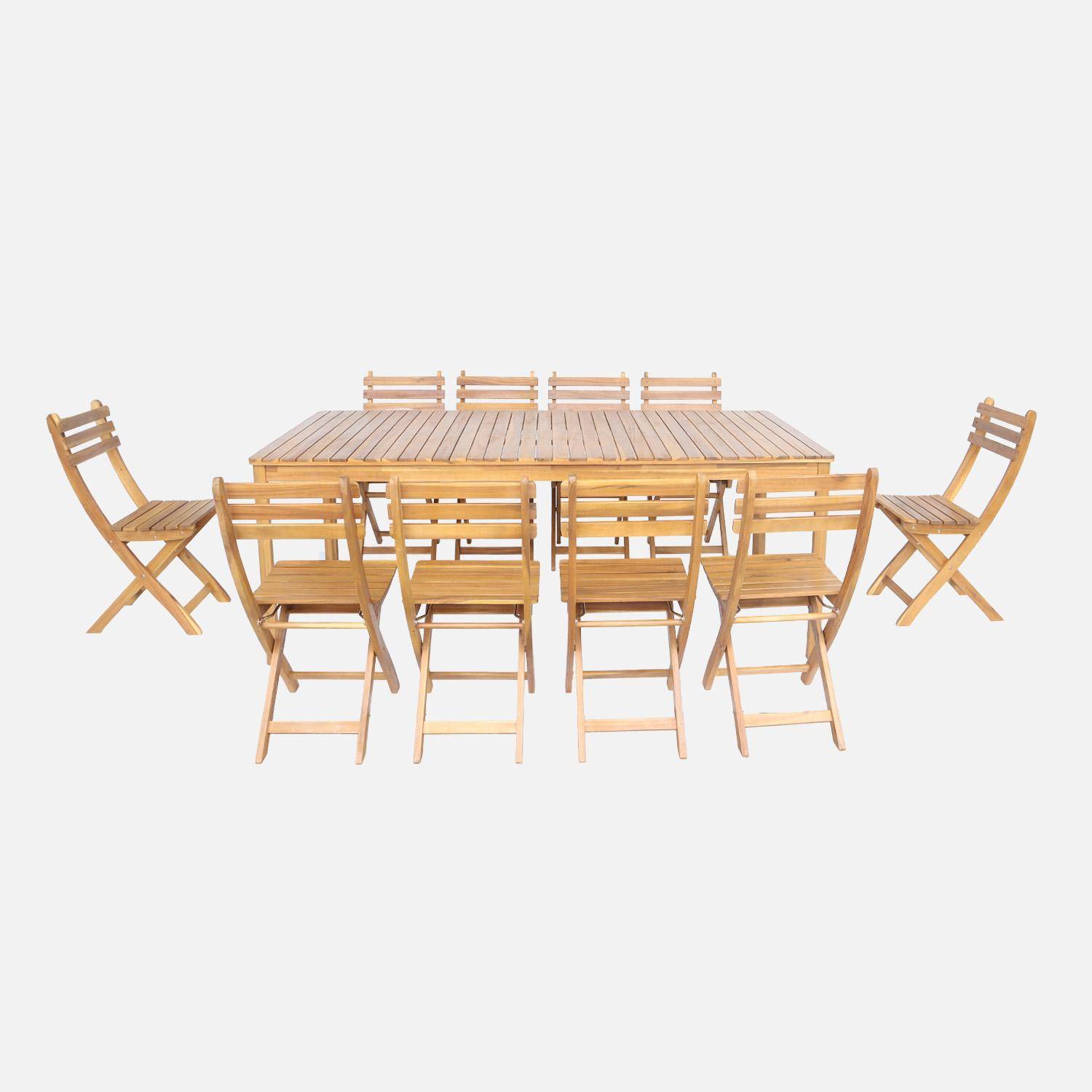 Table de jardin acacia avec coins arrondis, 10 chaises, naturelle, 200 x 100 x 75 cm,sweeek,Photo2