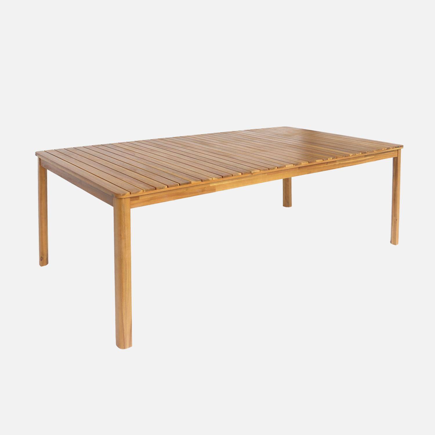 Table de jardin acacia avec coins arrondis, 10 chaises, naturelle, 200 x 100 x 75 cm Photo3