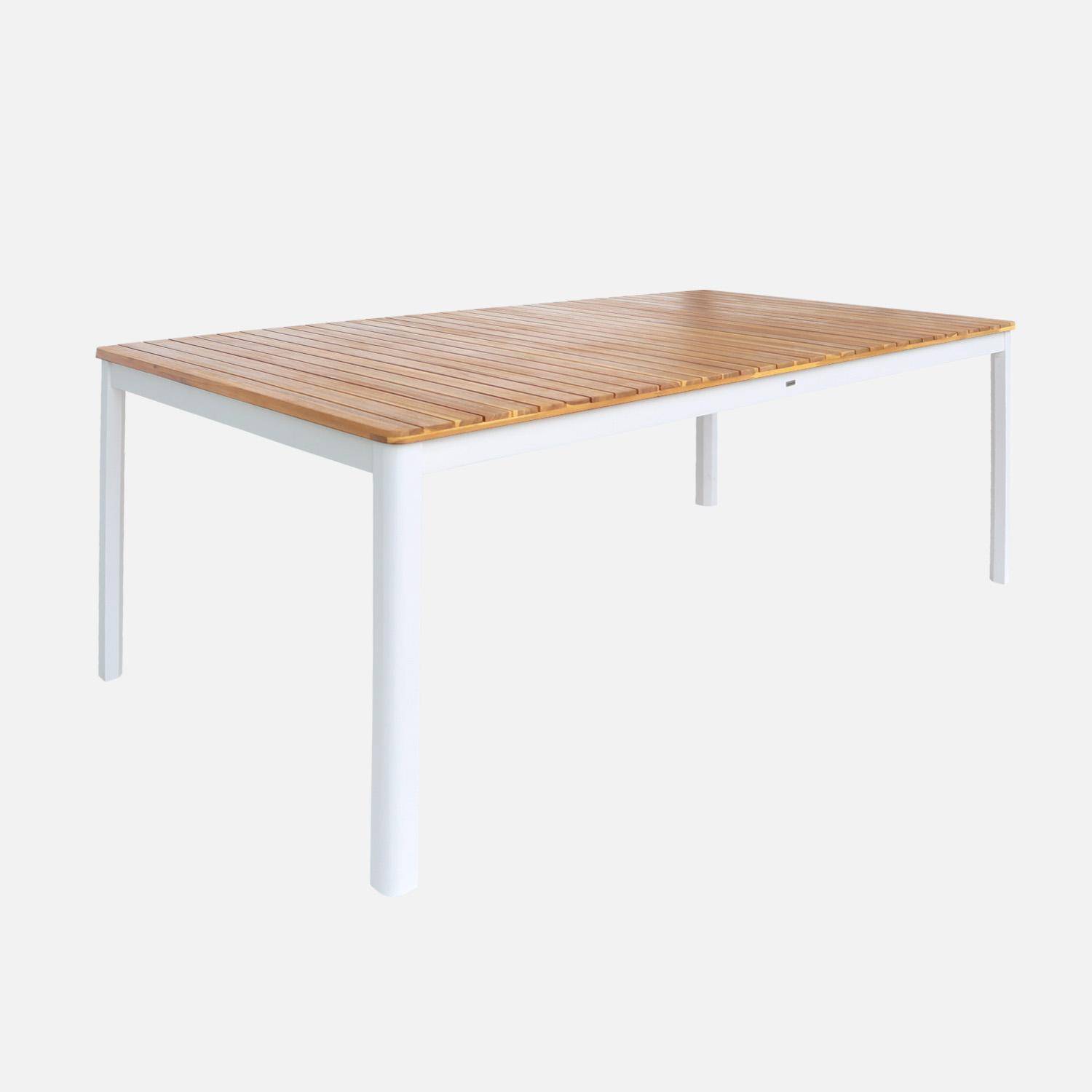Mesa de jardim de acácia com cantos arredondados, 10 cadeiras, Calena + Senora, Branco, 200x100x75 cm Photo5