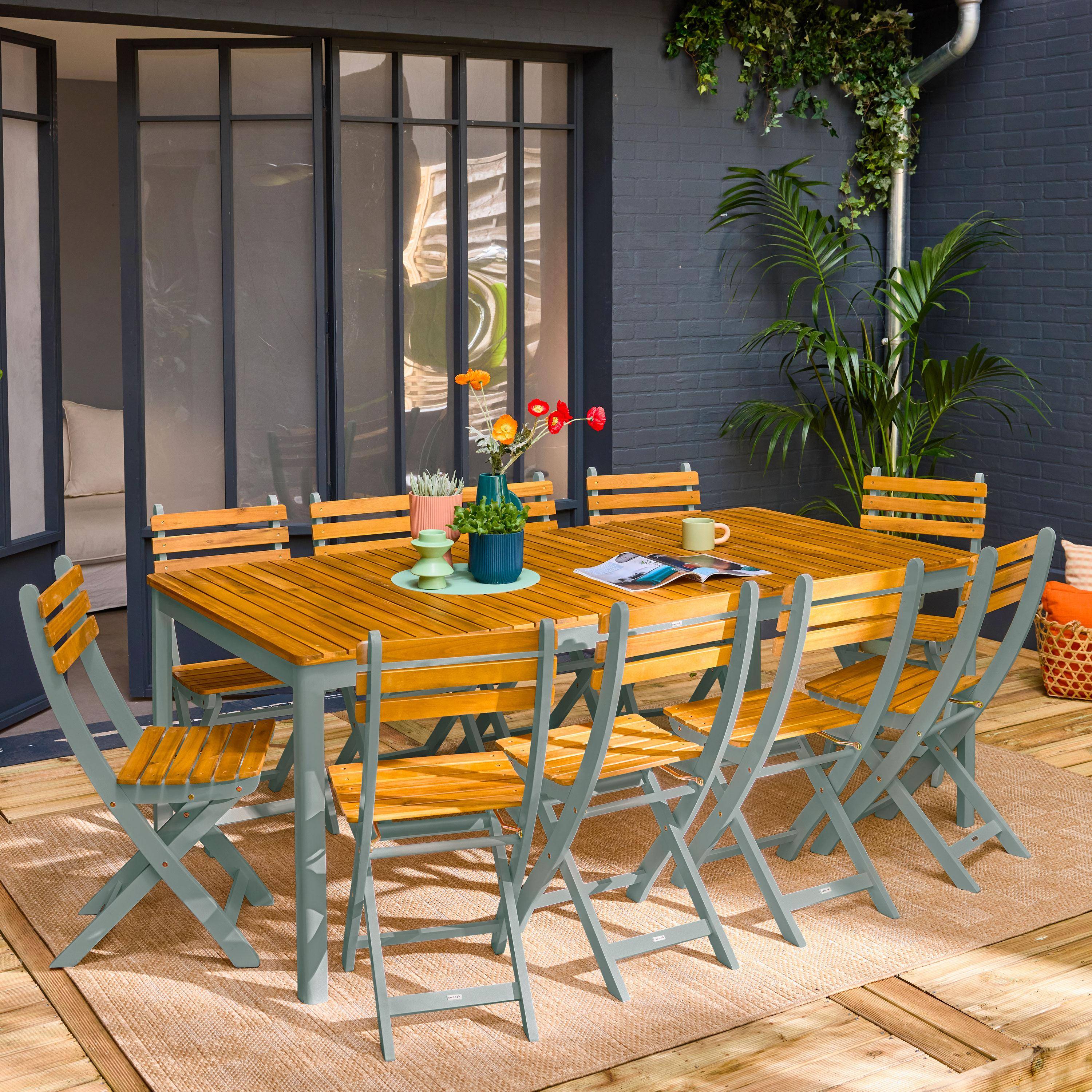 10-seater acacia garden table with rounded corners, Calena + Senora, Khaki Green, 200x100x75 cm Photo2