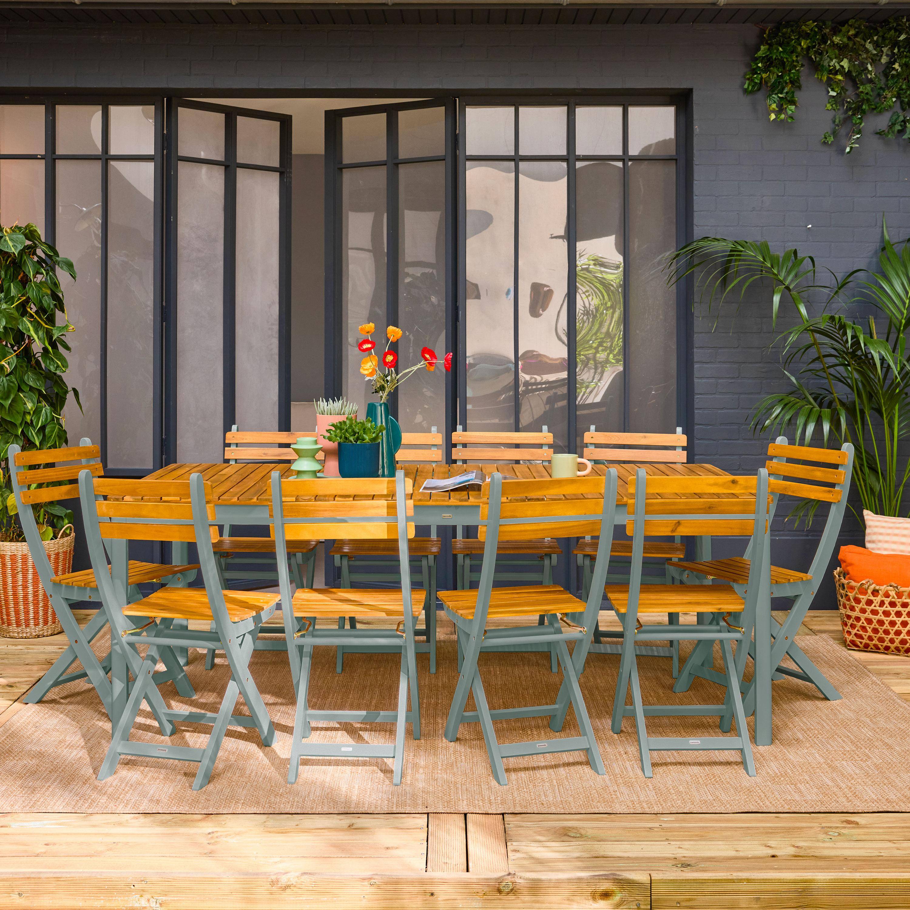 10-seater acacia garden table with rounded corners, Calena + Senora, Khaki Green, 200x100x75 cm Photo1