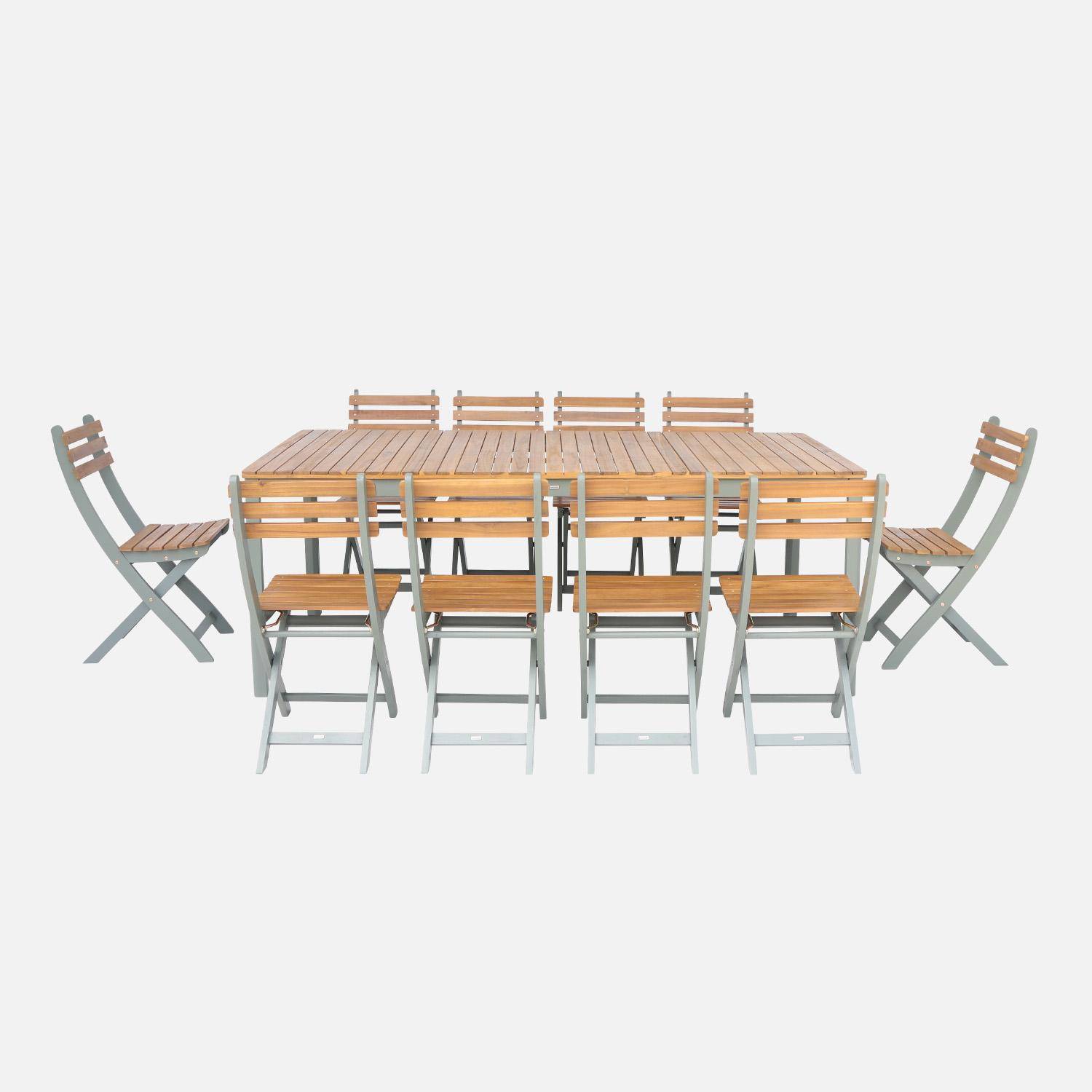 10-seater acacia garden table with rounded corners, Calena + Senora, Khaki Green, 200x100x75 cm Photo4