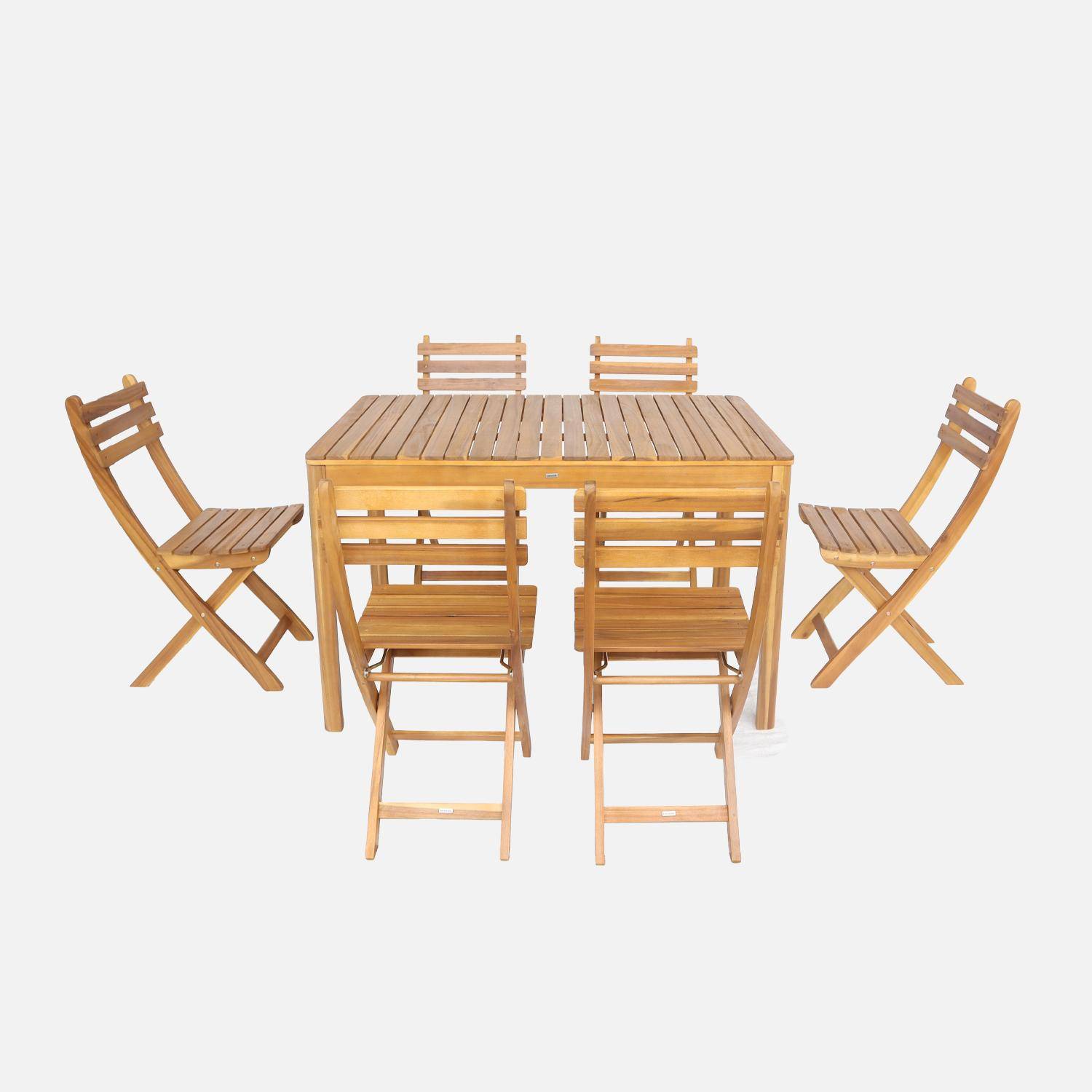 Table de jardin acacia avec coins arrondis, 6 chaises, naturel, 120 x 80 x 75 cm Photo2