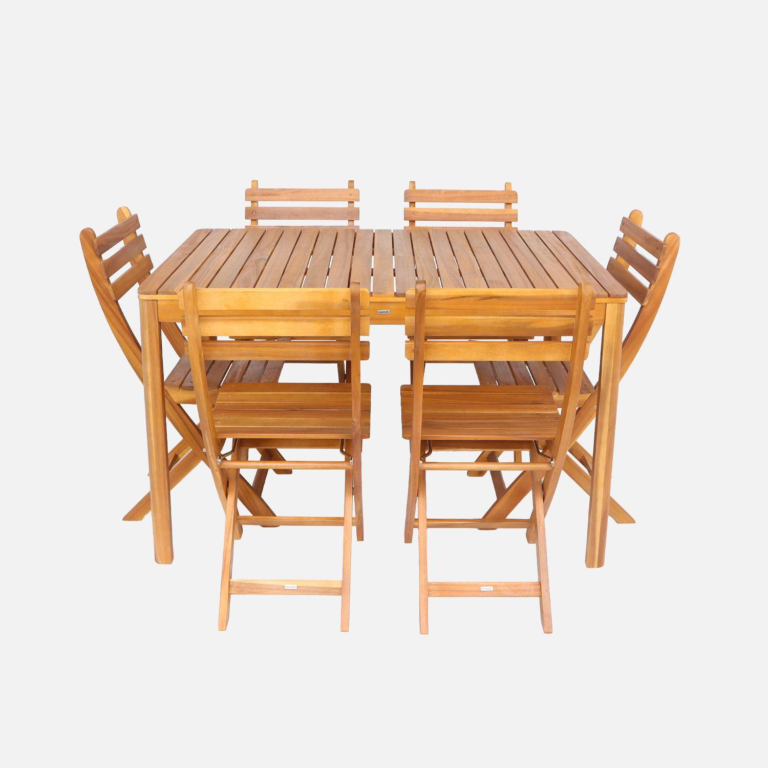 Table de jardin acacia avec coins arrondis, 6 chaises, naturel, 120 x 80 x 75 cm Photo3